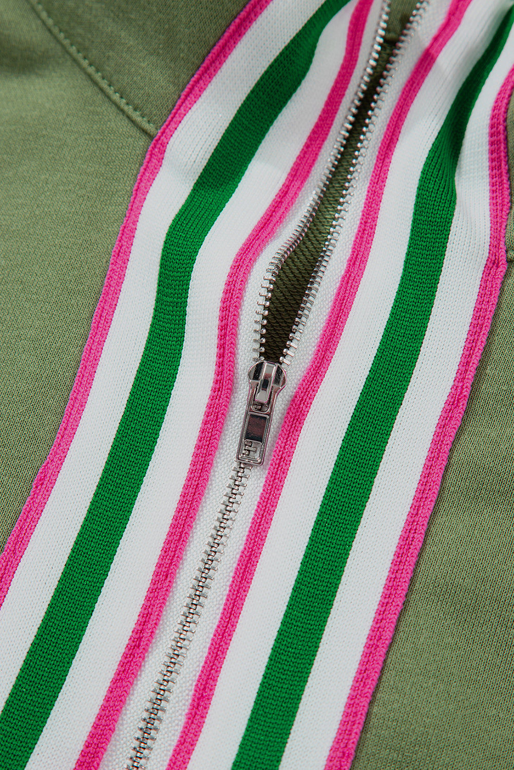 Contrast Striped Patchwork Zip Collar Pullover Sweatshirt eAura