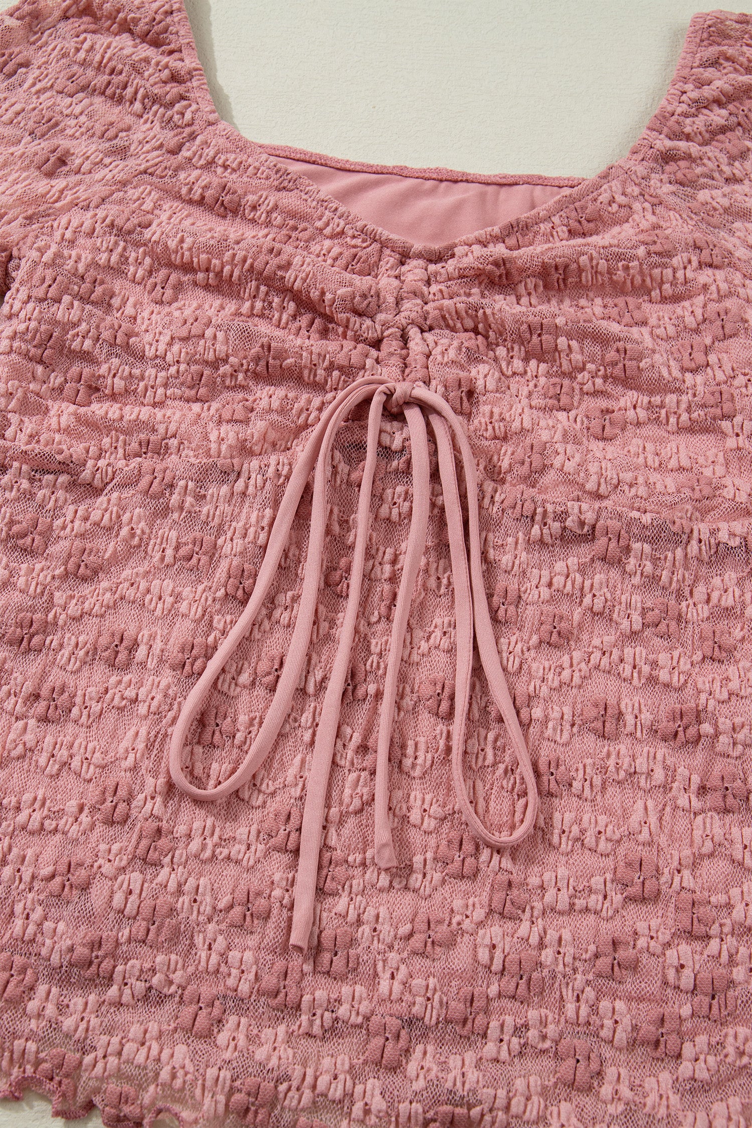 Drawstring Knot Detail Floral Lace Blouse - Tops/Blouses & Shirts