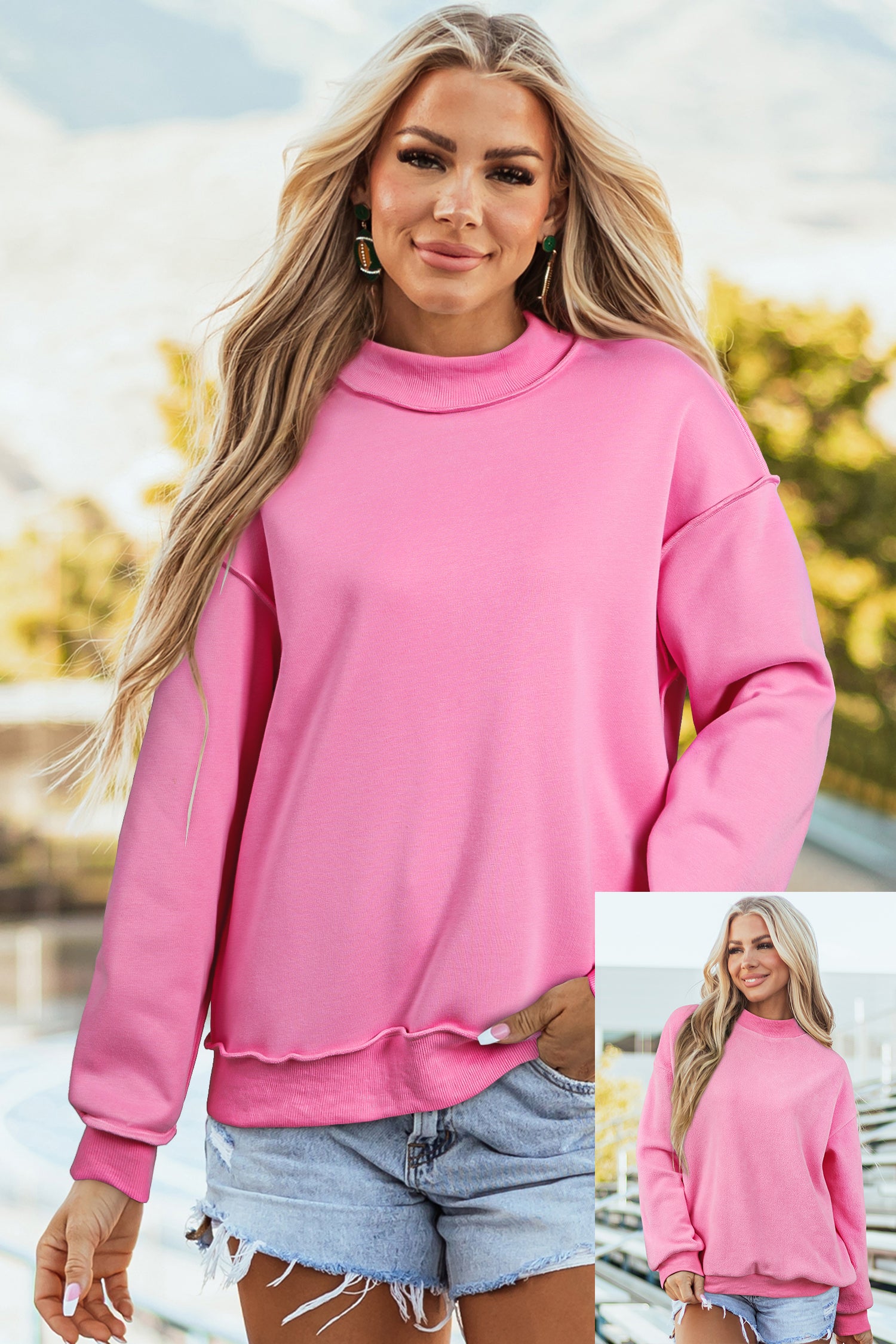 Carrot Oversize Drop Shoulder Reversible Mock Neck Sweatshirt – Orange
