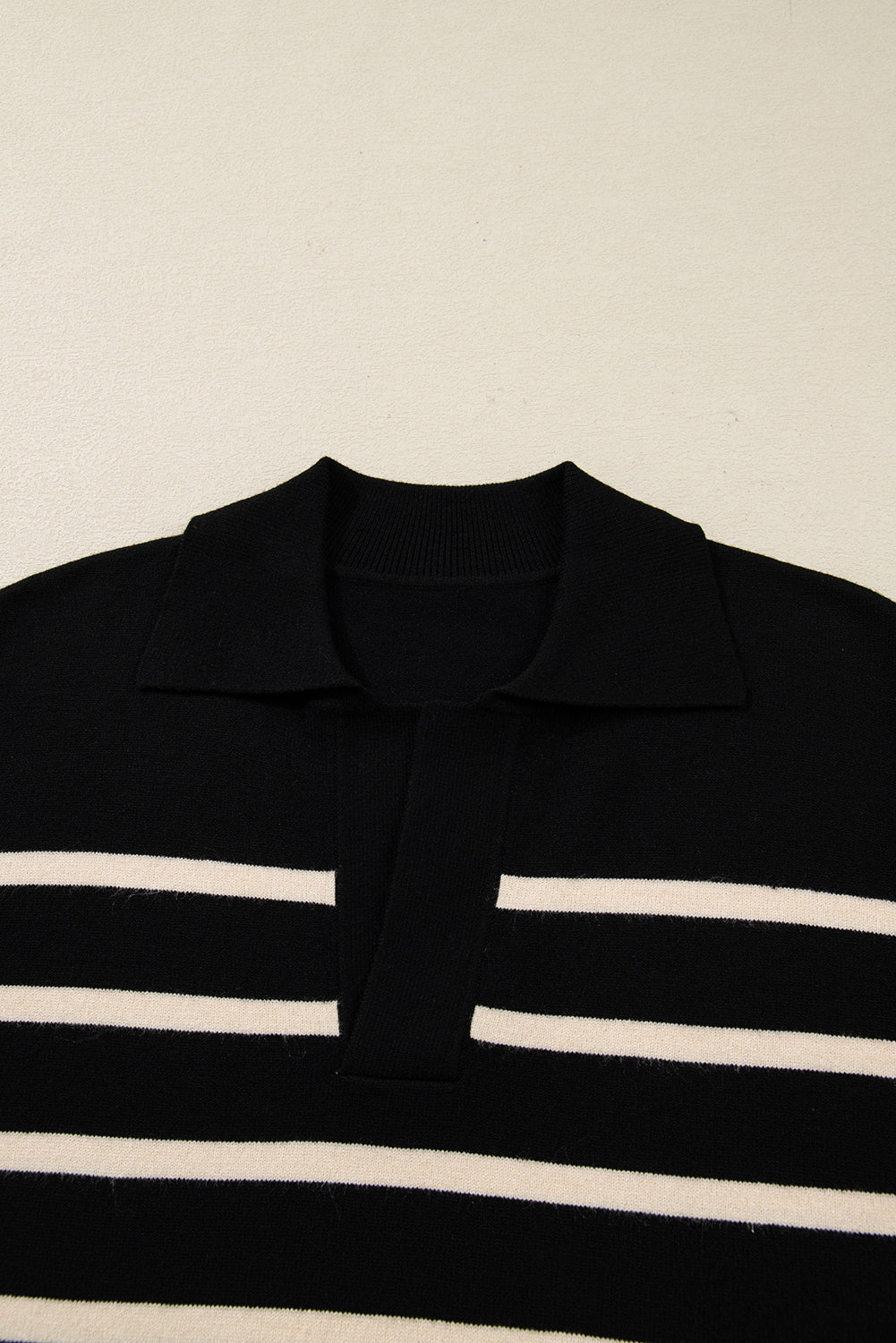 Striped Polo Collar Puff Sleeve Sweater Mini Dress eAura