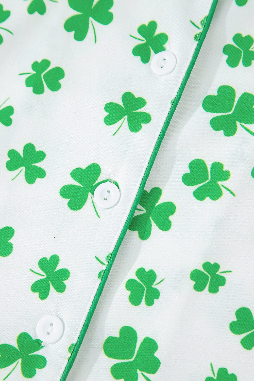 Green Clover Printed Short Sleeve and Ruffled Shorts Pyjama Set eAura