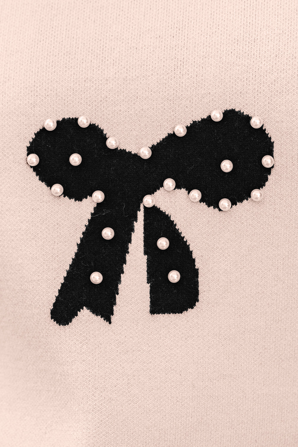 Pearl Embellished Bow Pattern Loose Sweater - eAura