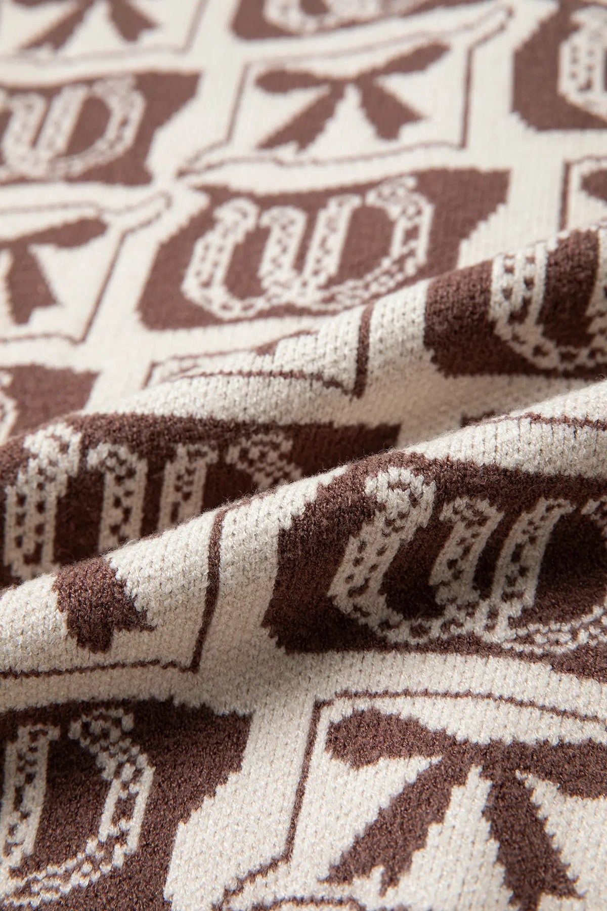 Western Horseshoe Bow Pattern Button Front Sleeveless Knit Sweater – Brown