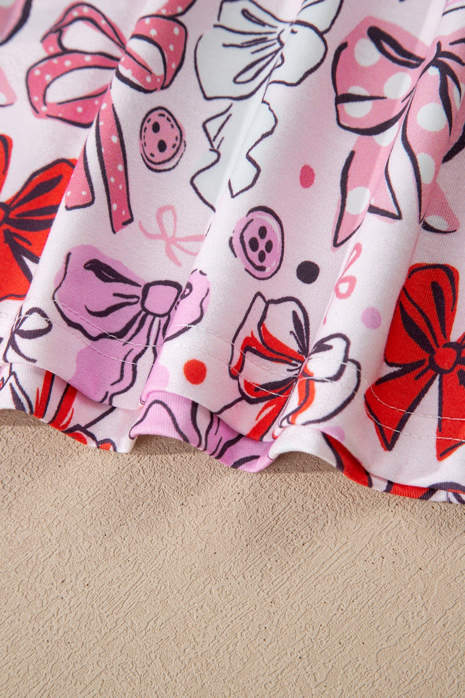 Cute Ribbon Bows Printed 2pcs Short Pajama Set – Pink