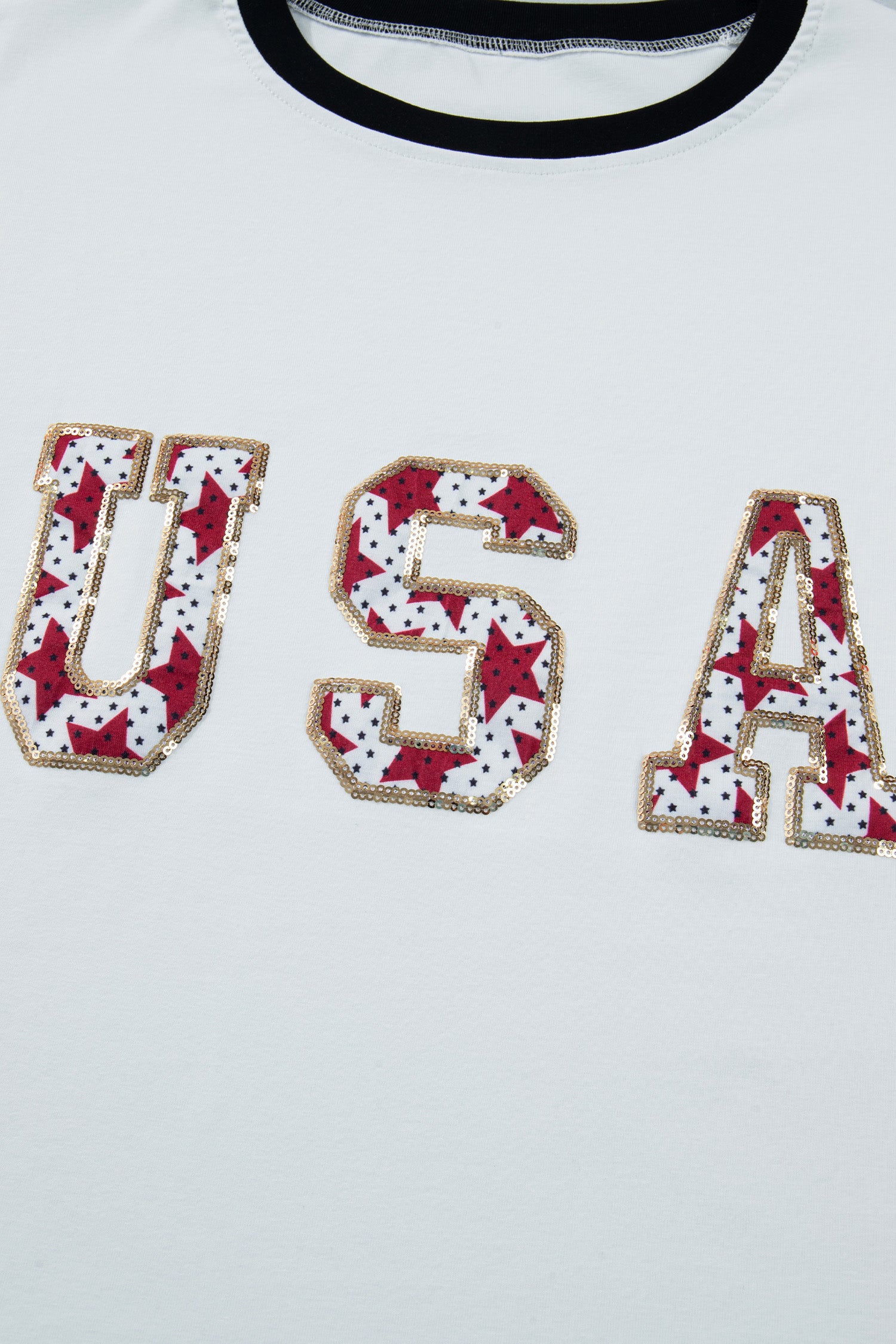 USA Sequin Colour Block Loose T-Shirt