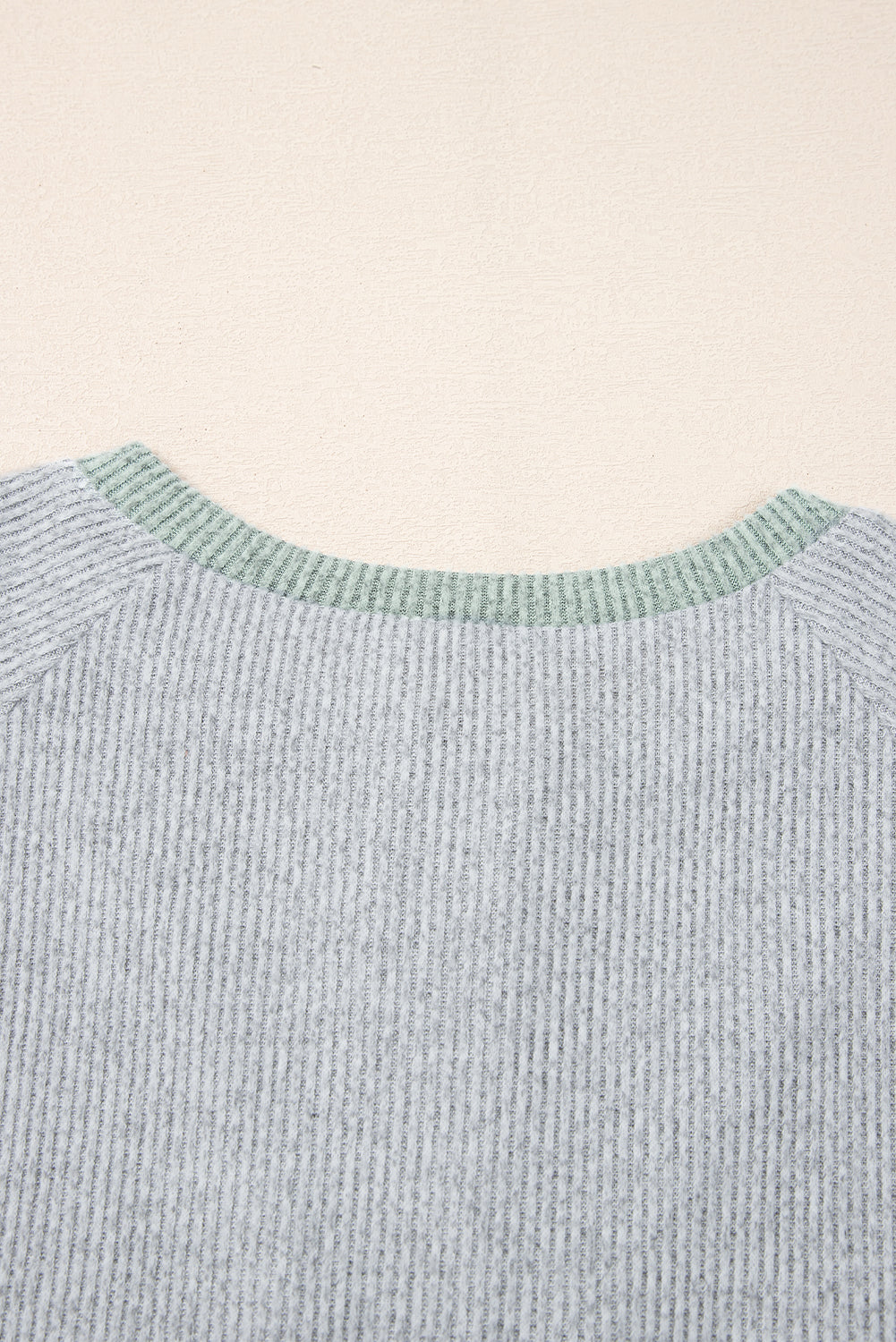 Light Grey Colour Contrast Ribbed Loose Fit Long Sleeve Top eAura