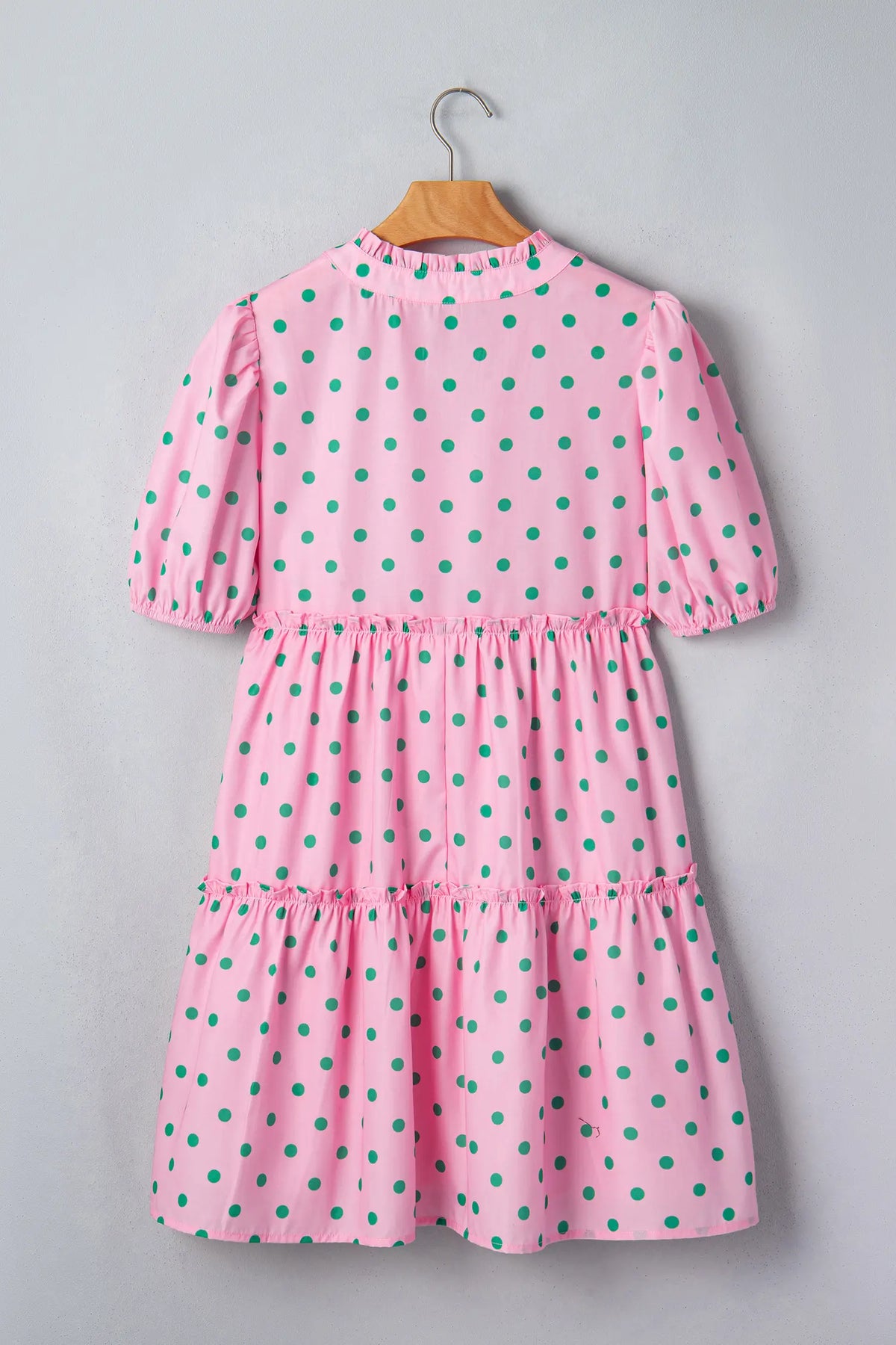Polka Dot Print V Neck Short Sleeve Tiered Mini Dress – Pink