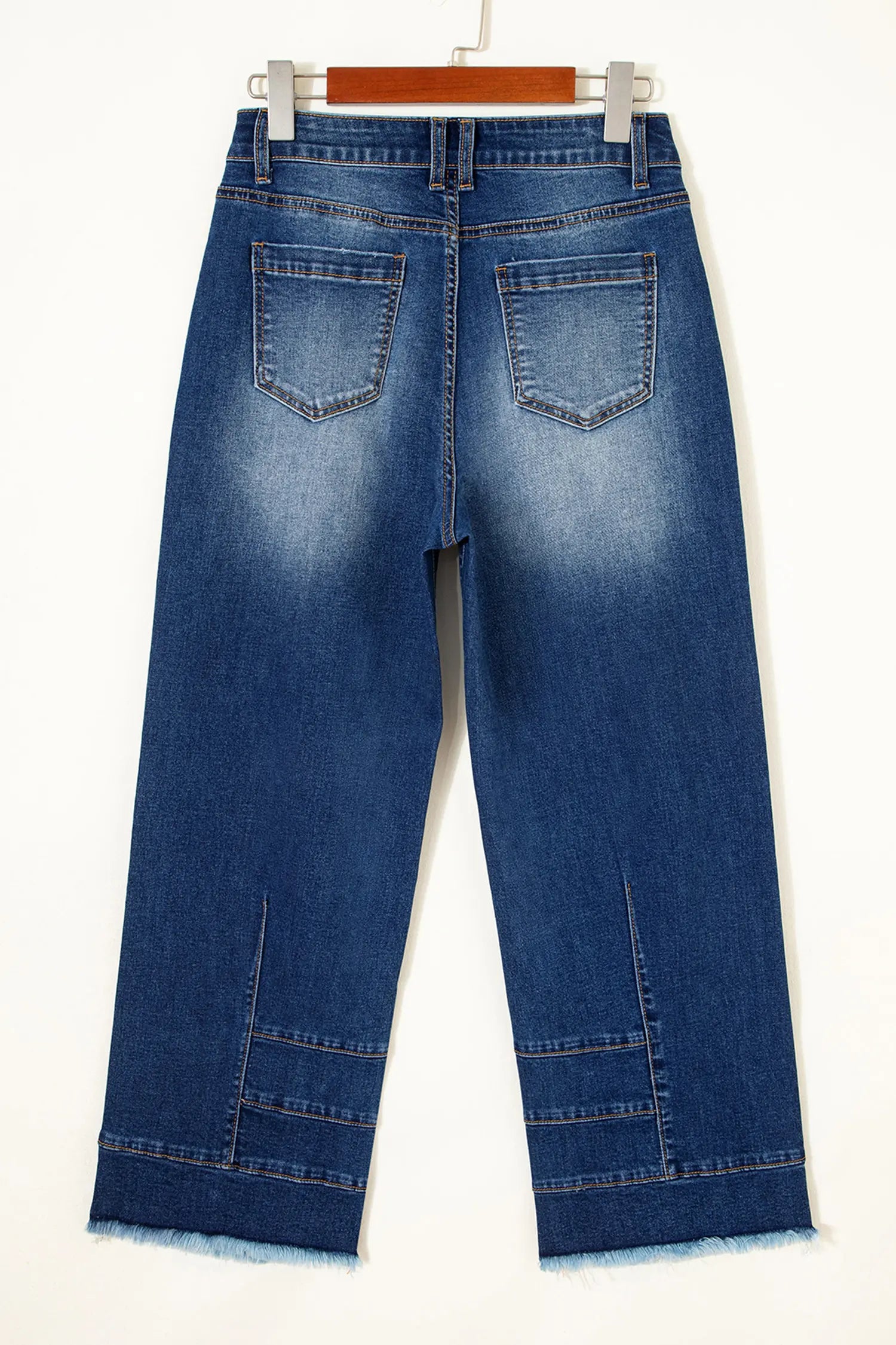 Sky Blue Chic Seam Detail Raw Hem Ankle Length Jeans
