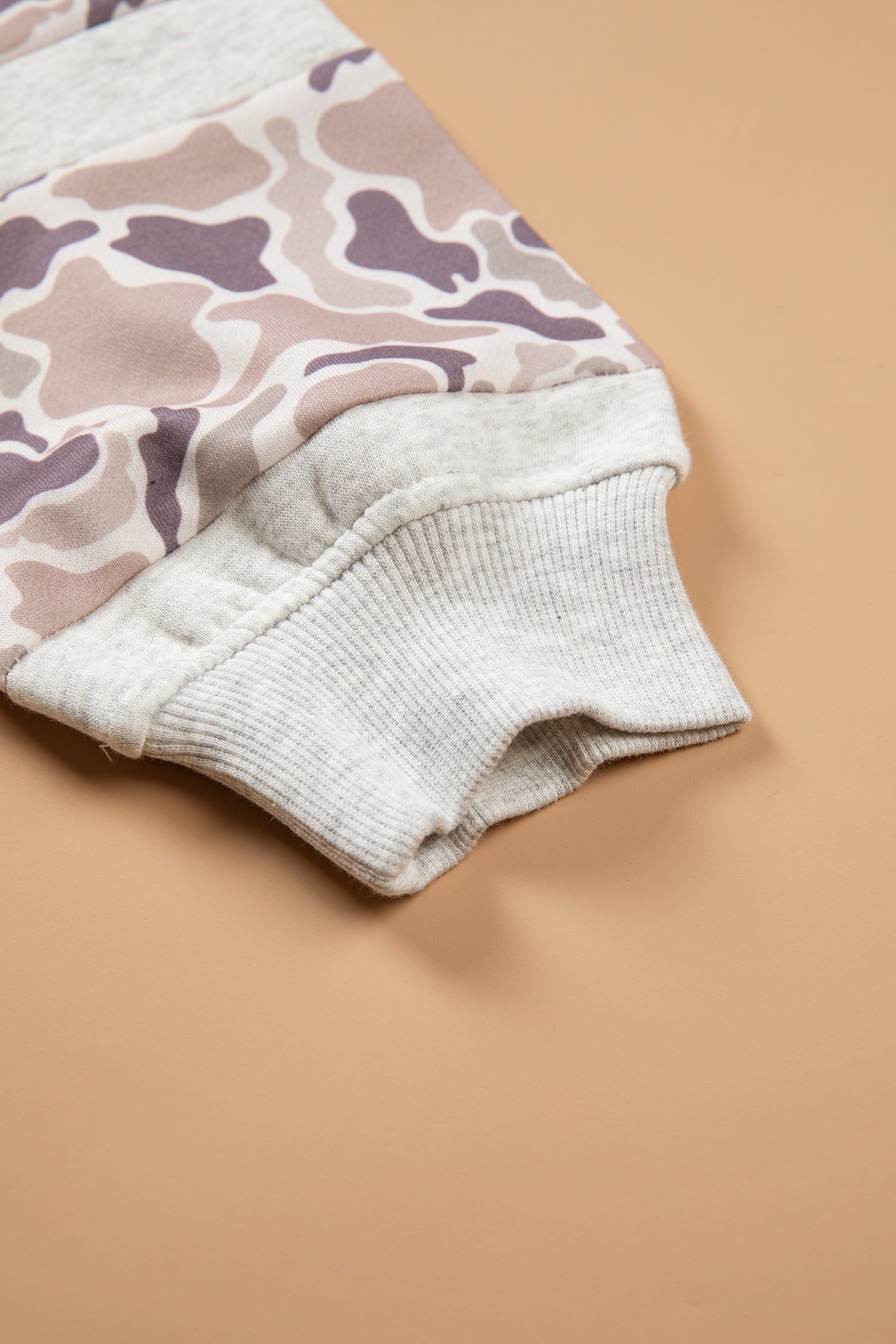 Patchwork Camo Long Sleeve Hoodie – Light Grey