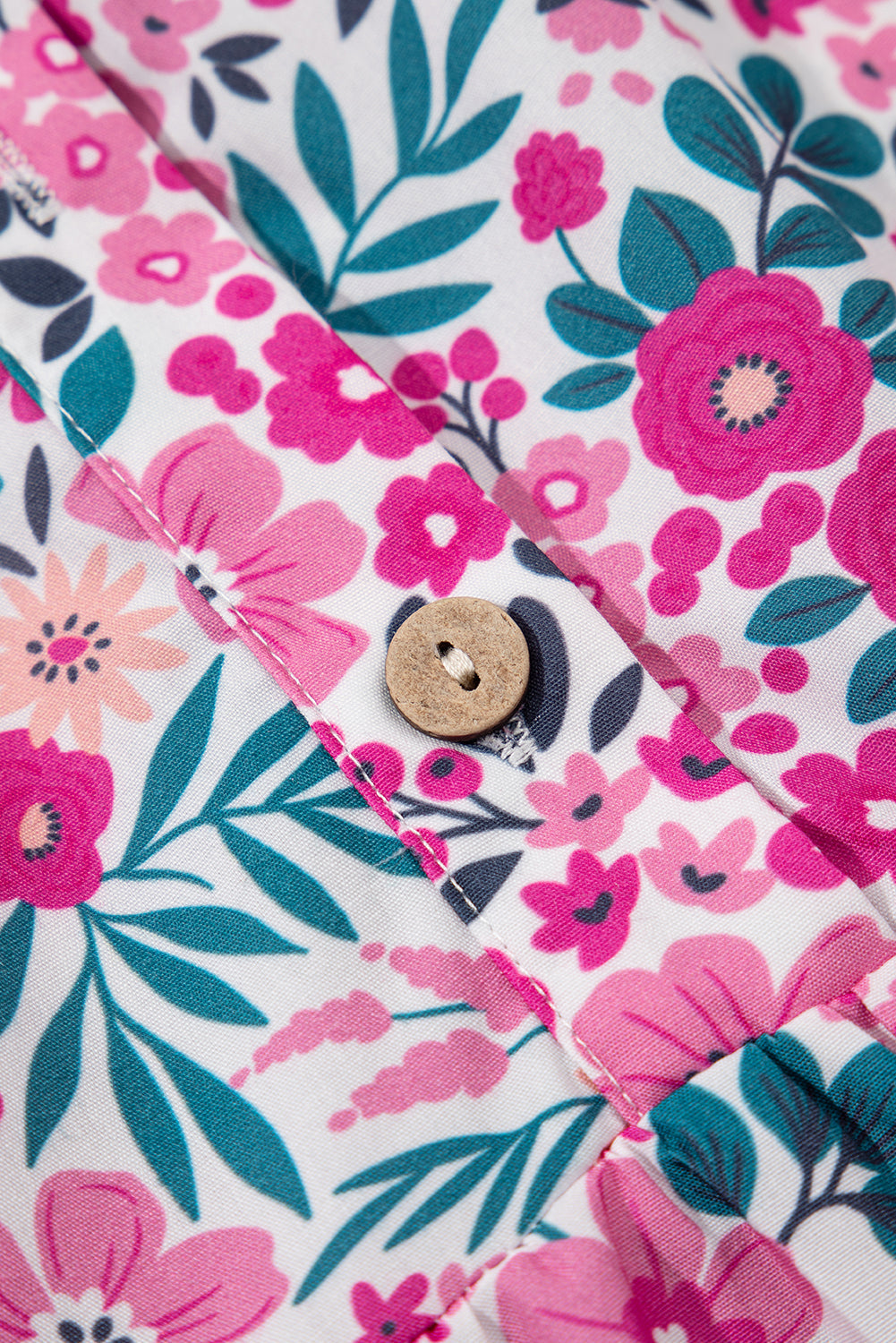 Pink Floral Collared Half Placket Short Sleeve Loose Dress eAura