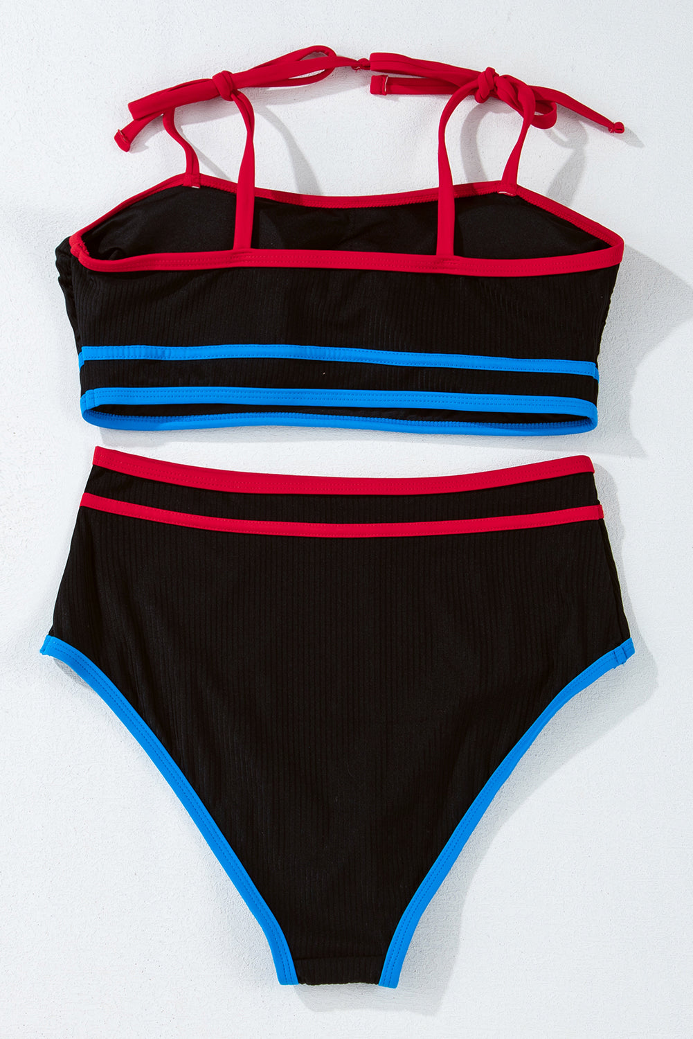 Black Triple Colour Trimmed High Waist Bikini Set eAura