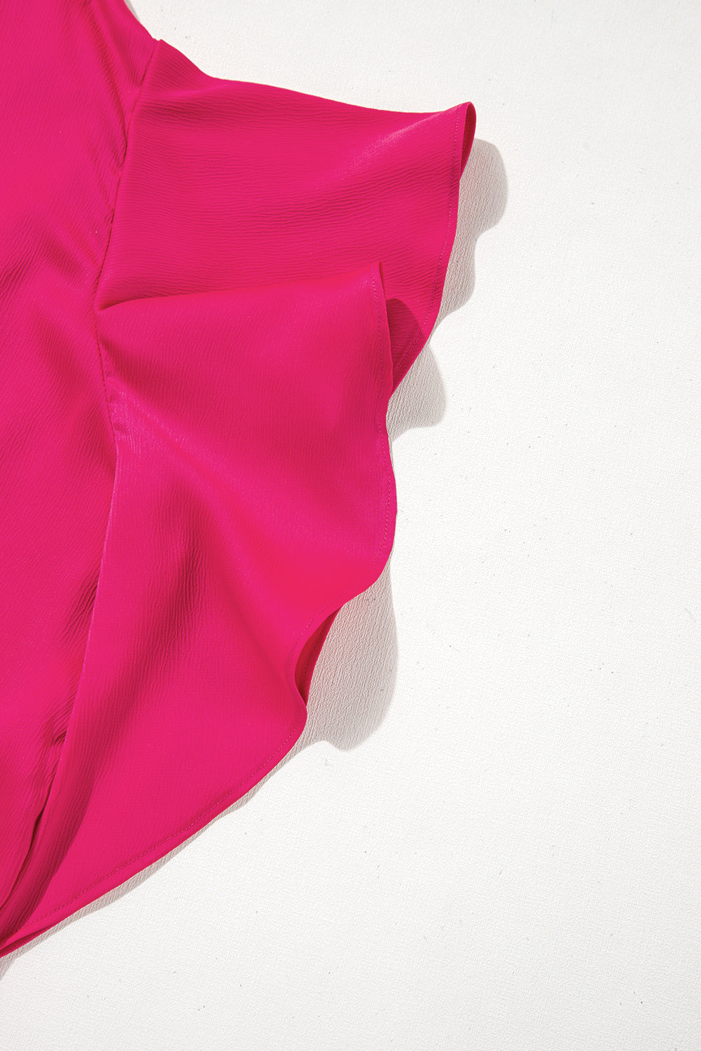Strawberry Pink Asymmetric Shoulder Ruffle Sleeve Elegant Blouse eAura