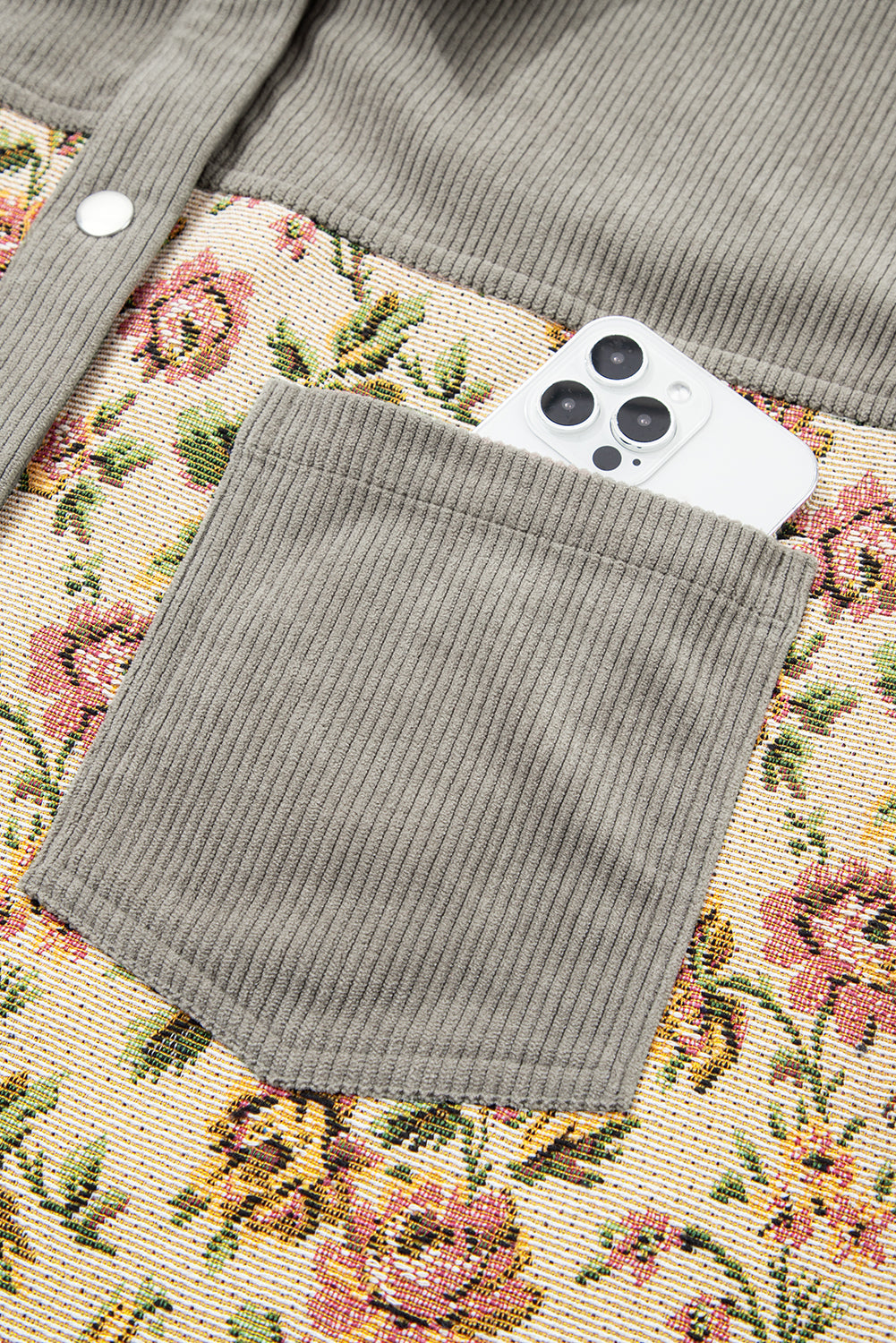 Soft Corduroy Floral Patchwork Jacket - eAura