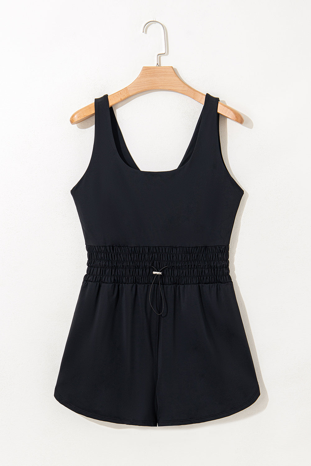Plain Sleeveless Loop Drawstring Cinched Waist Romper eAura