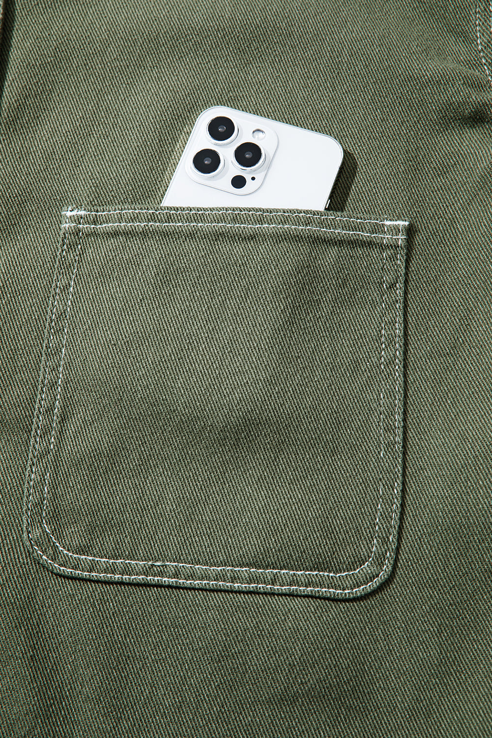 Patched Pocket Collared Button Front Boyfriend Denim Jacket eAura