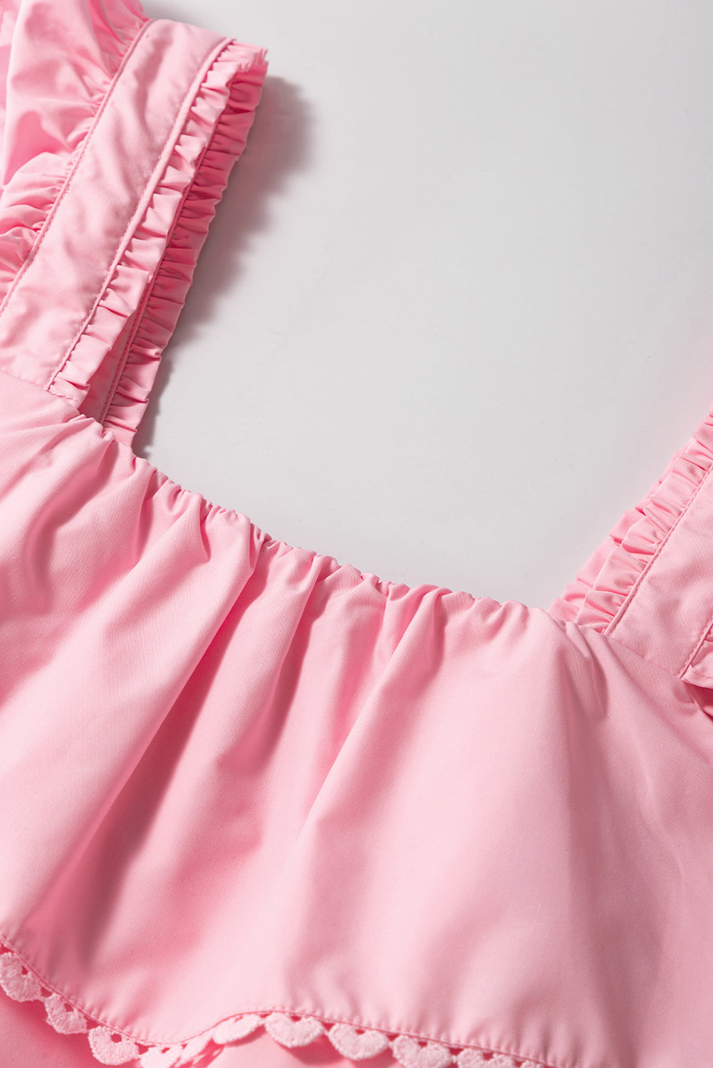 Pink Tiered Heart Trim Square Neck Flutter Top eAura