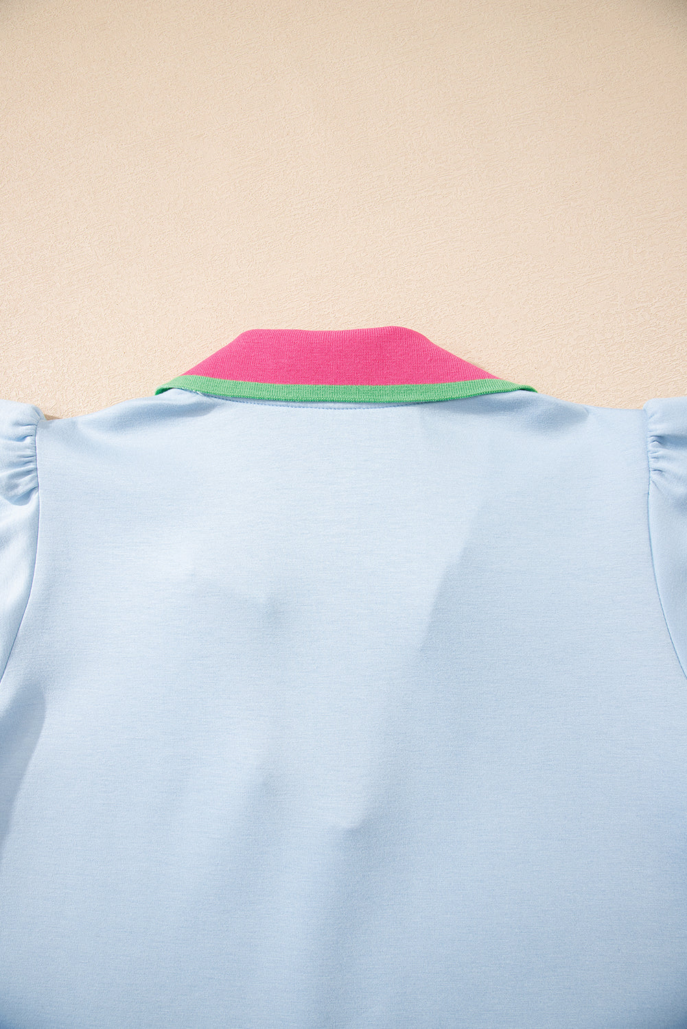Contrast Ruffled Sleeve Collared V-Neck Blouse eAura
