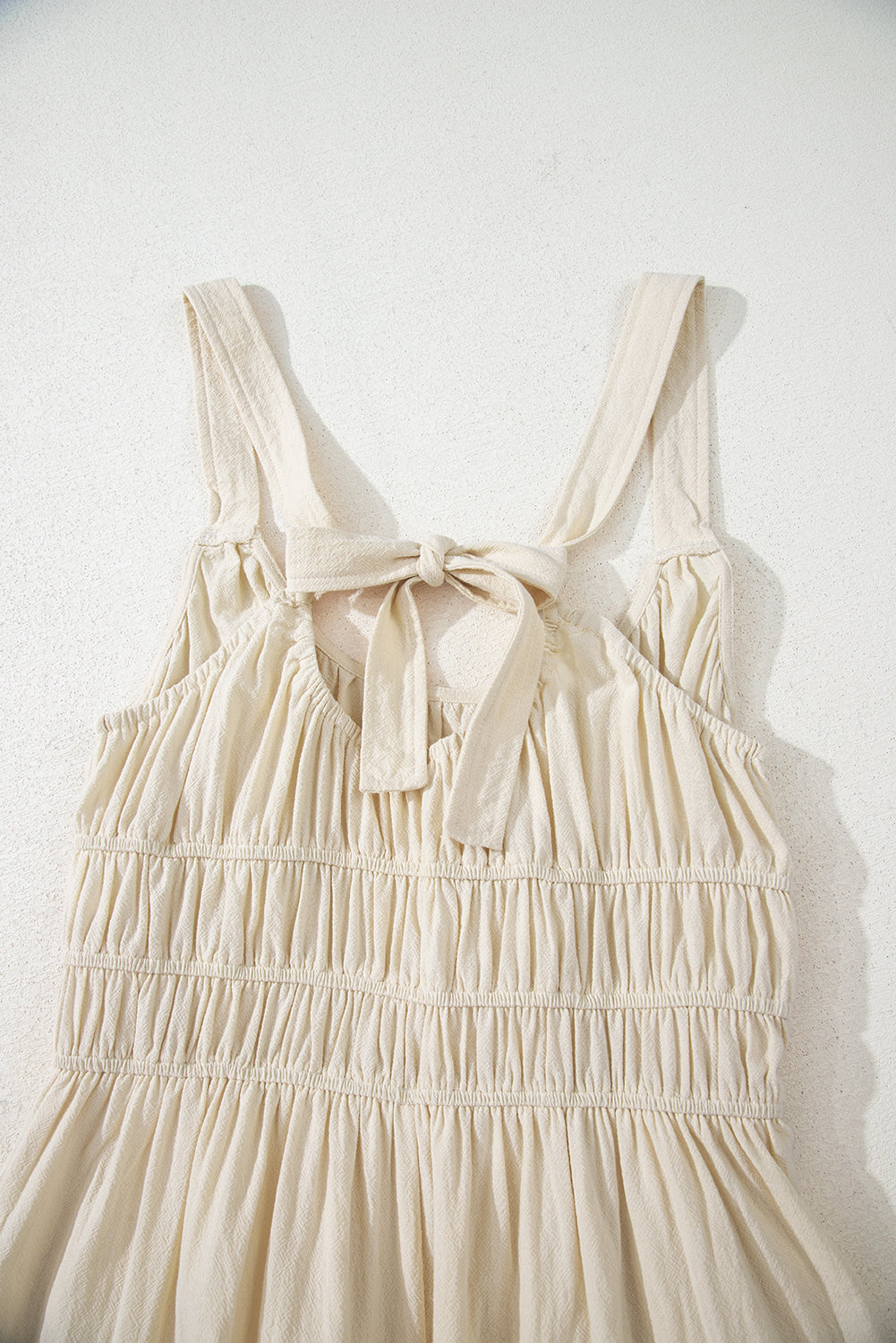 Beige Ruched High Waist Sleeveless Wide Leg Jumpsuit eAura