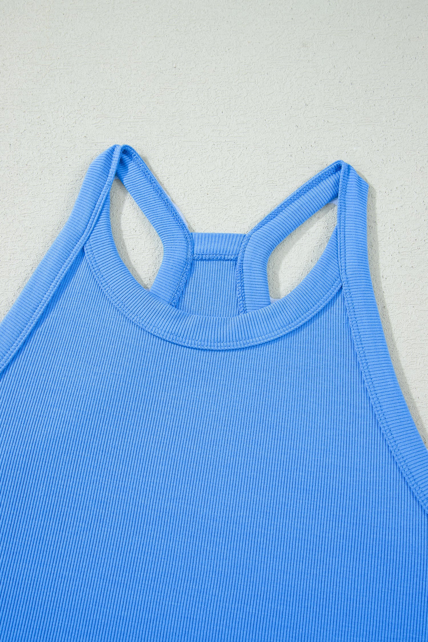 Sky Blue Slim Tank Top Elastic High Waist Shorts 2pcs Outfit – Light Blue