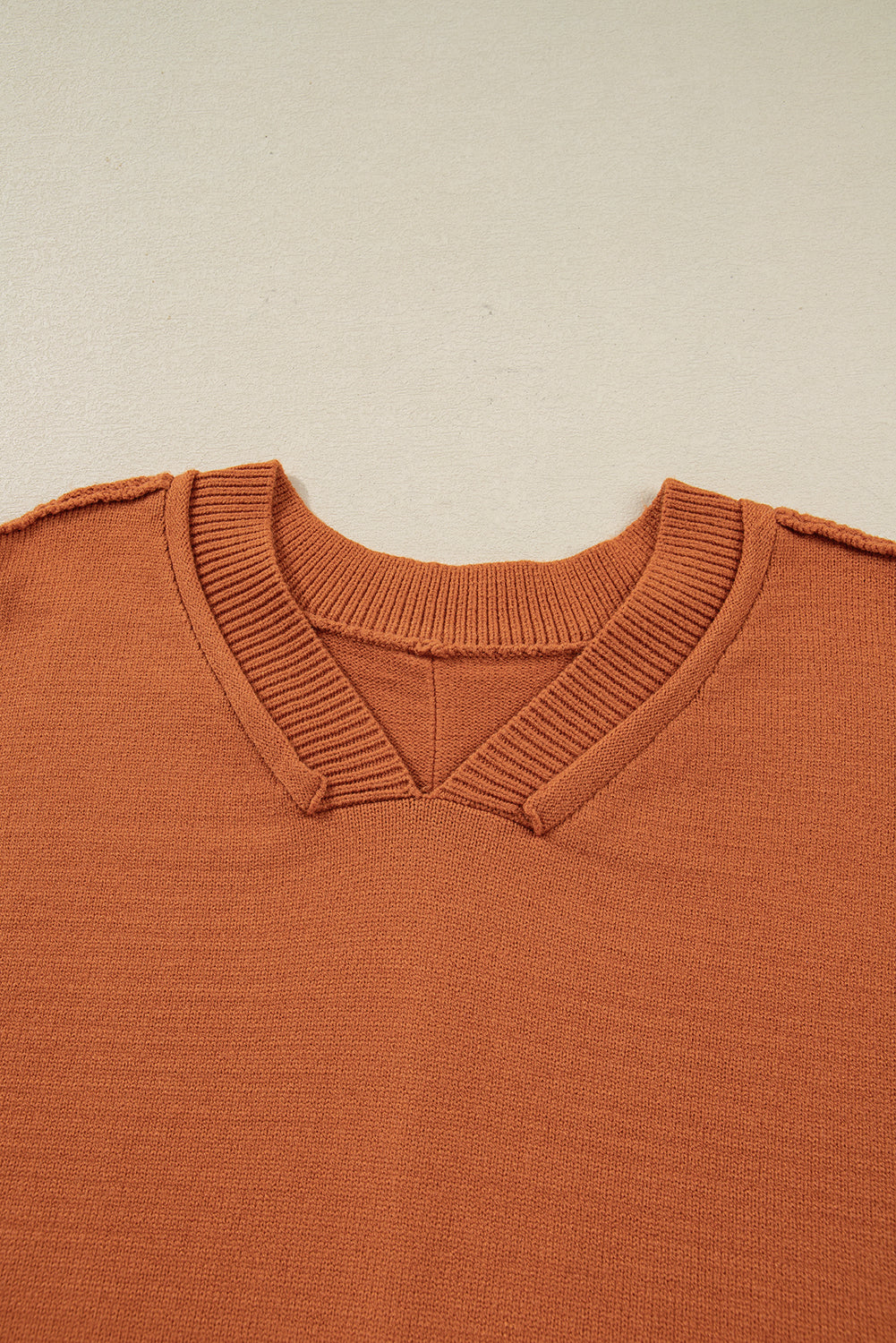 Colourblock Raw Edge Bubble Sleeve V-Neck Oversized Sweater - Sweaters & Cardigans/Sweaters