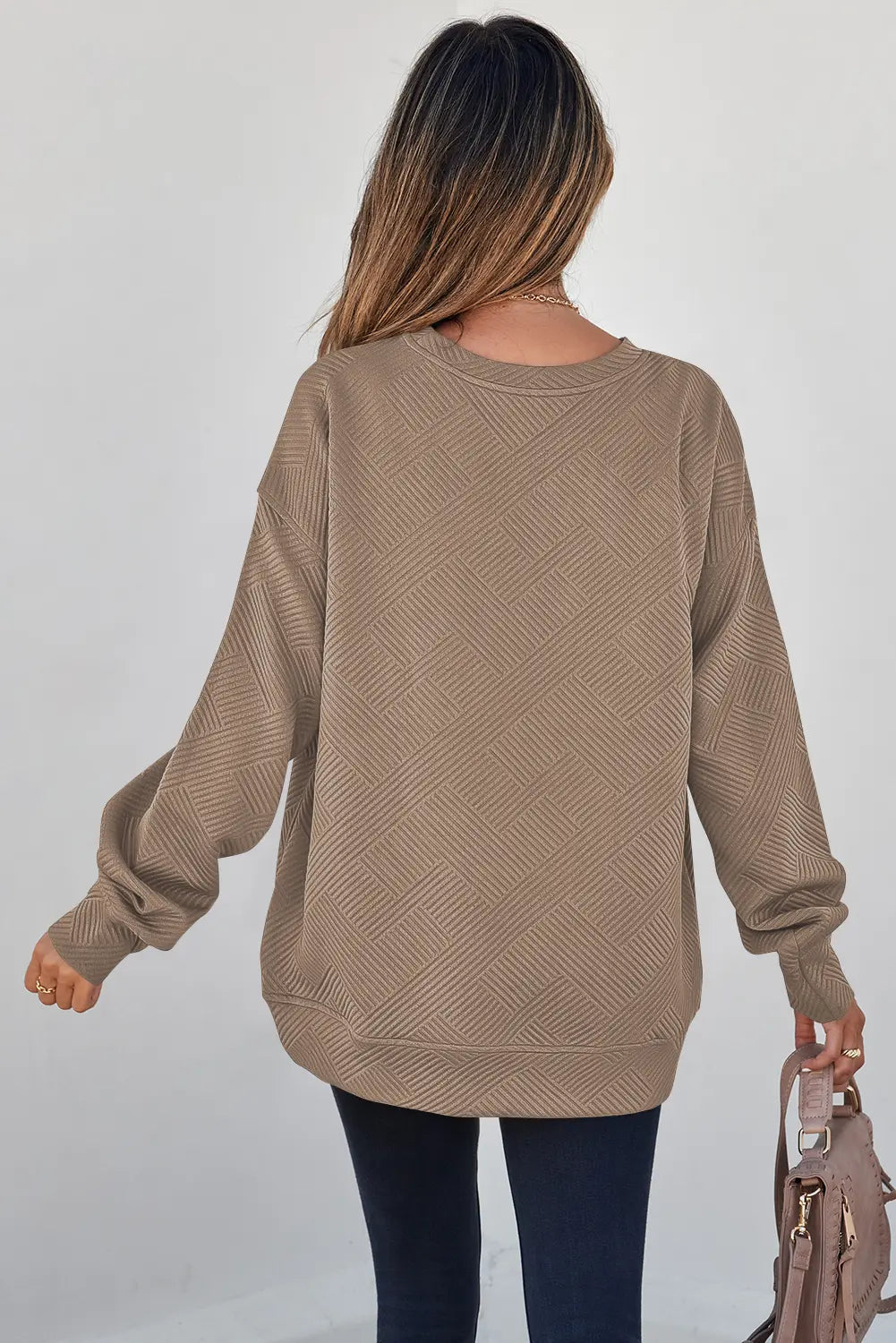 Jungle Solid Colour Textured Round Neck Drop Shoulder Pullover Sweatshirt – Green