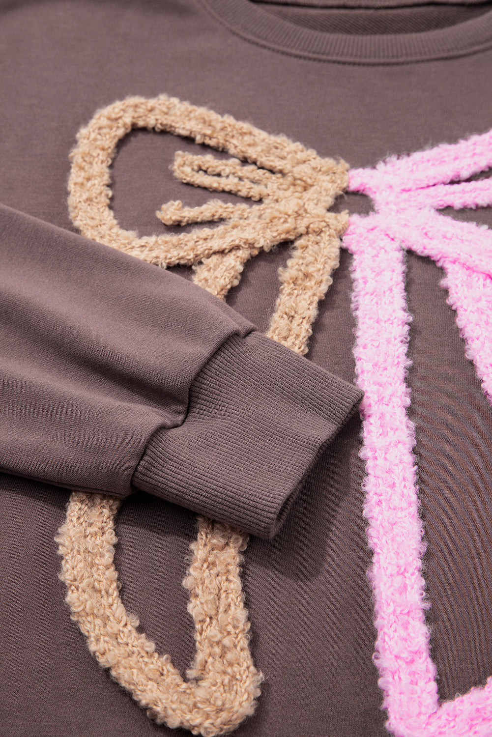 Terry Bow Pattern Drop Shoulder Sweatshirt
