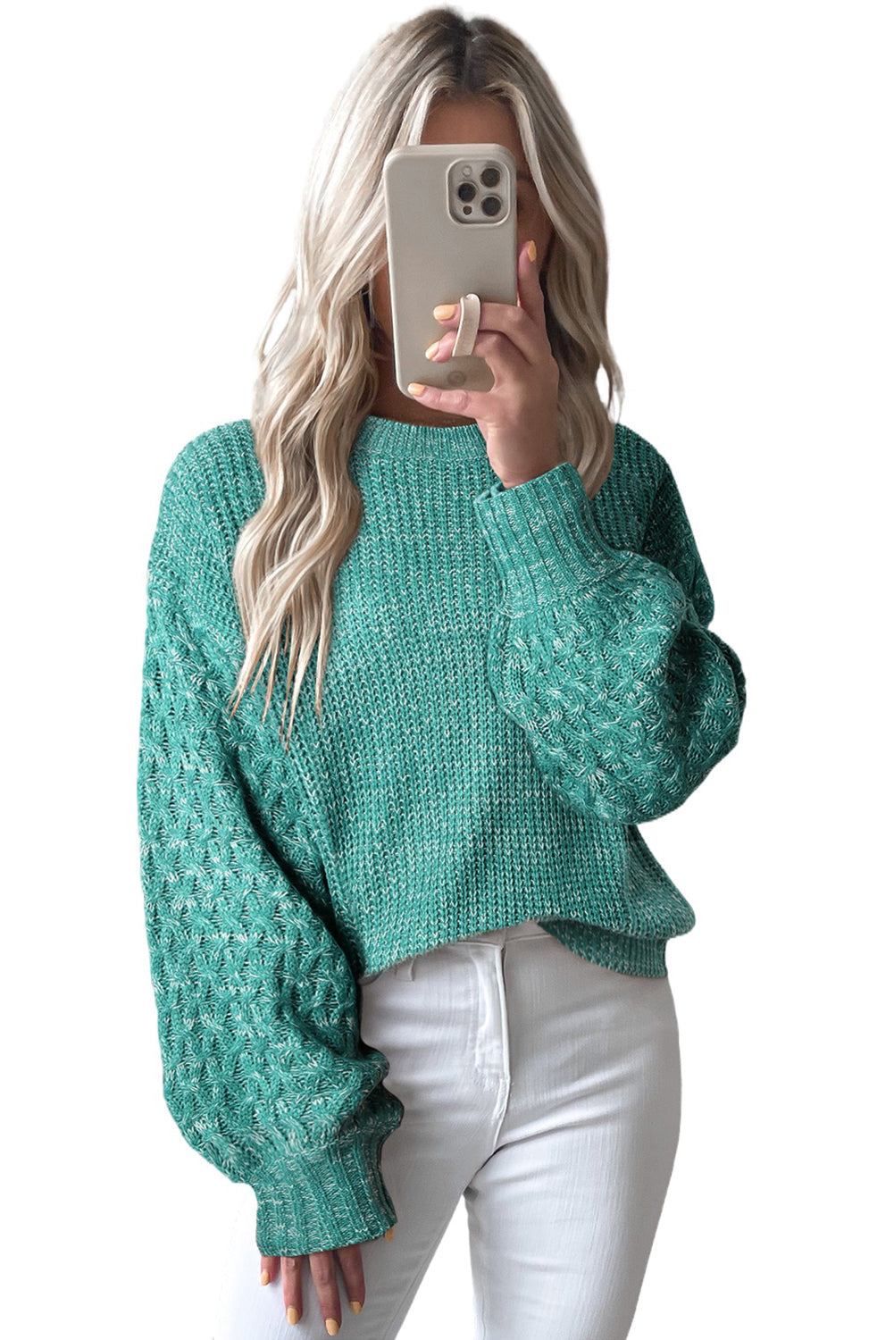 Parchment Cable Knit Sleeve Drop Shoulder Sweater eAura