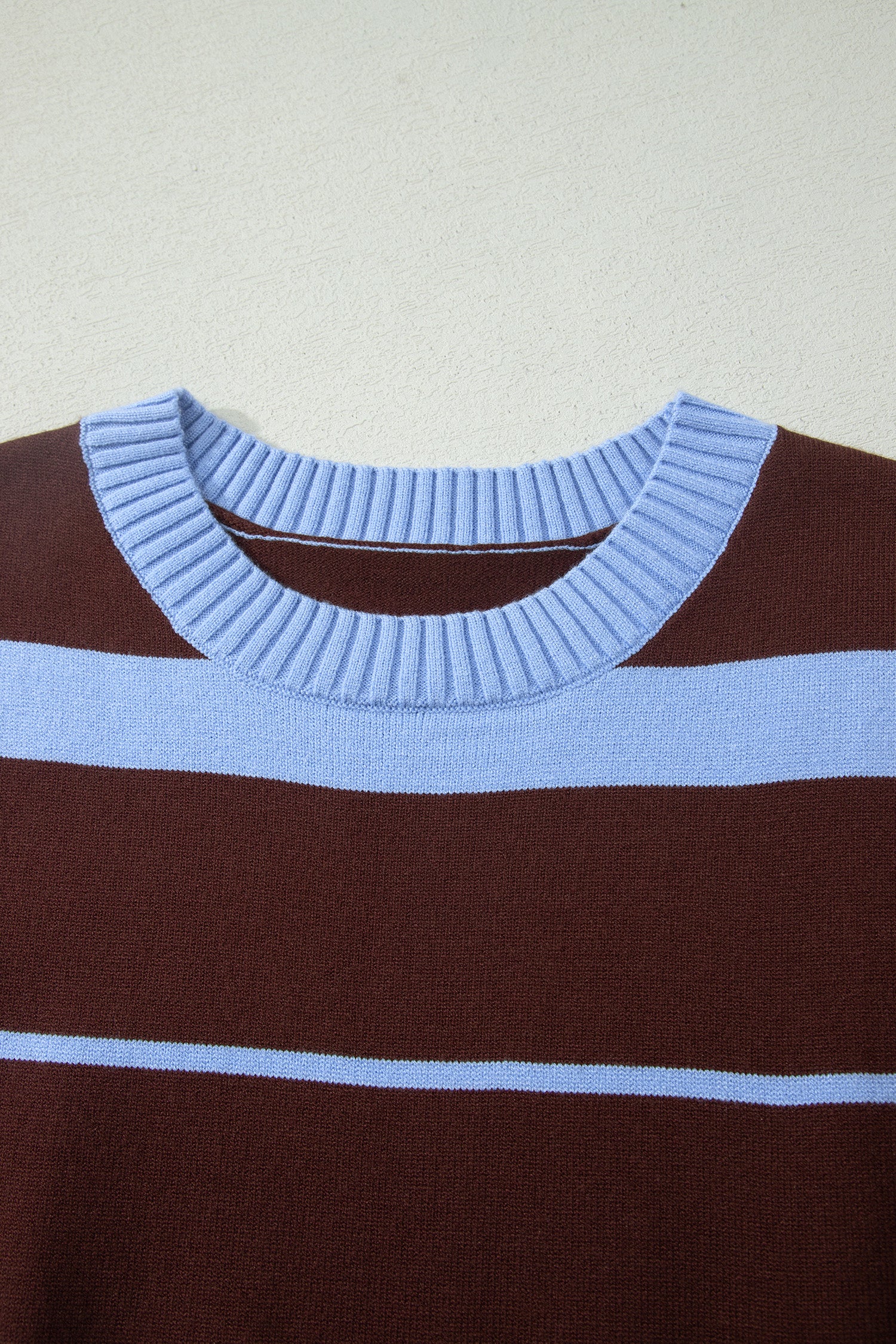 Striped Short Sleeve Round Neck Casual Knit Top – Sky Blue Stripe