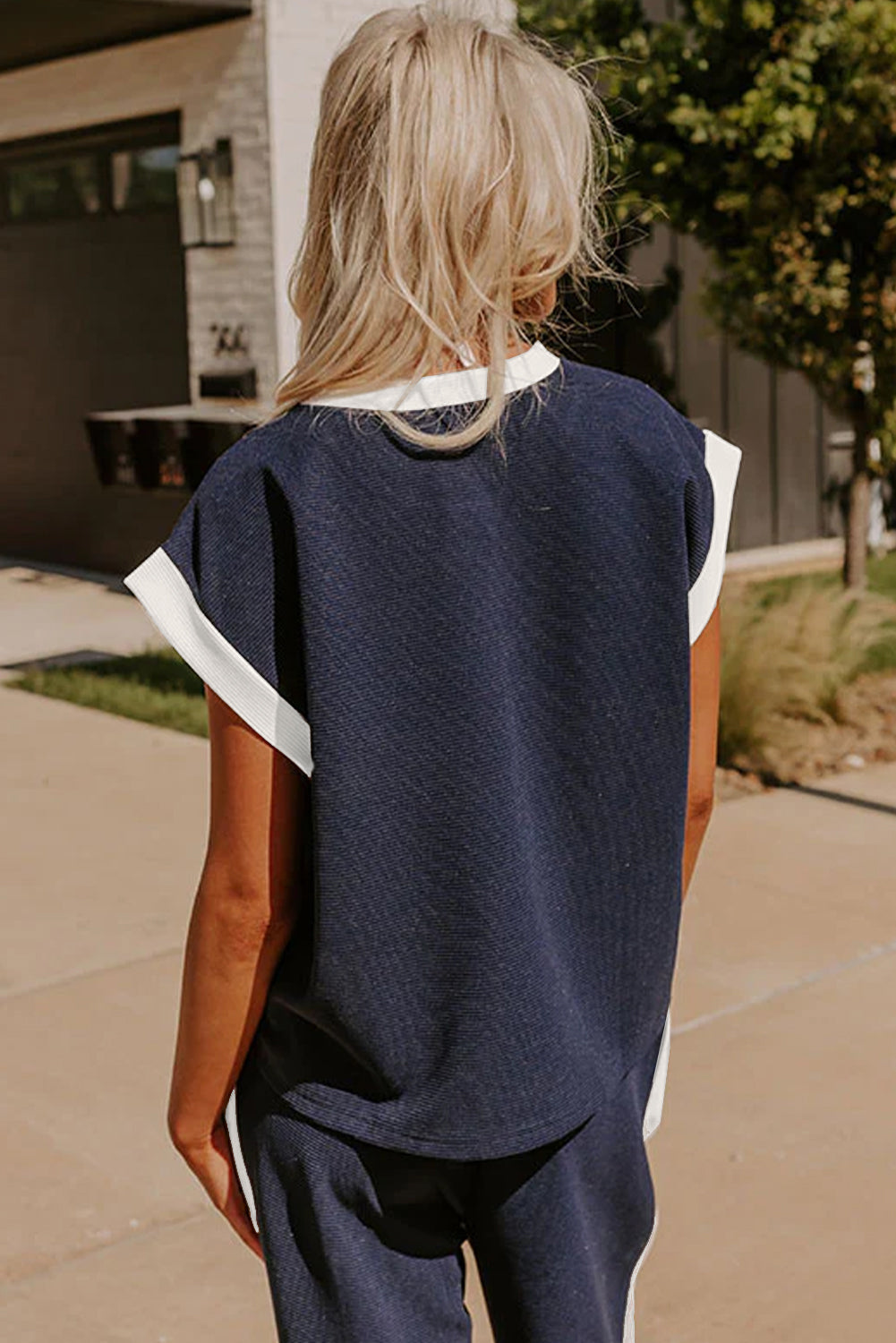 Navy Pocket T Shirt and Wide Leg Trousers Set Co-ord eAura