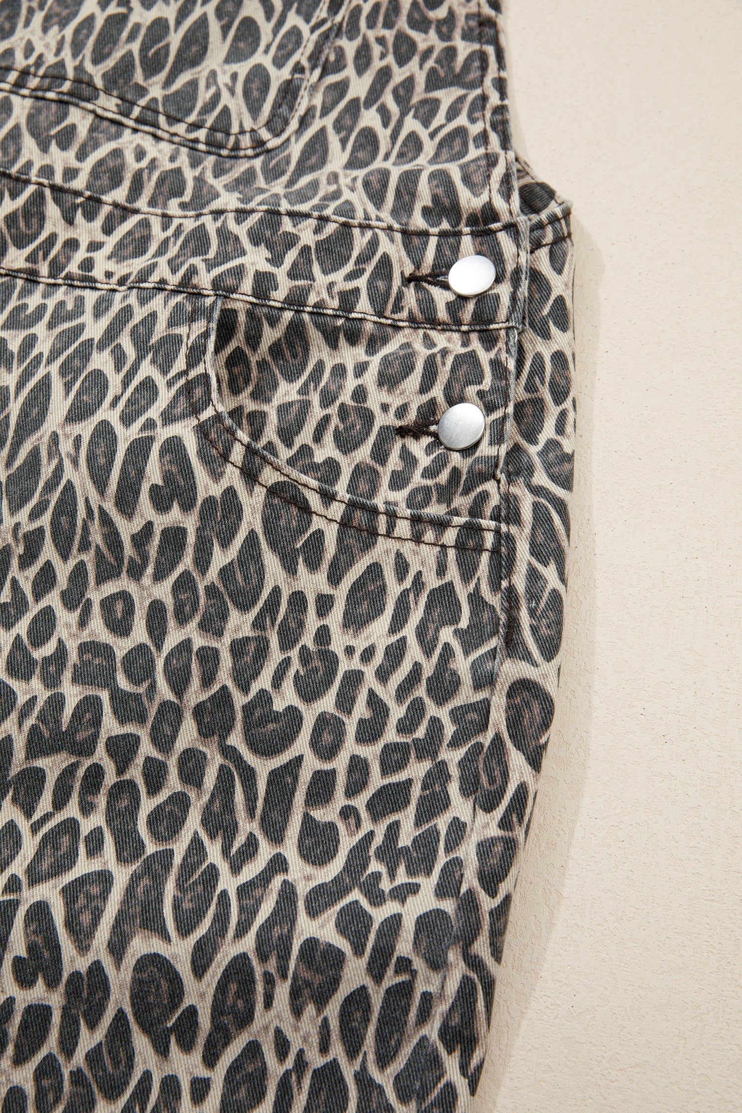 Leopard Print Straight Leg Loose Denim Jumpsuit Dungarees - eAura