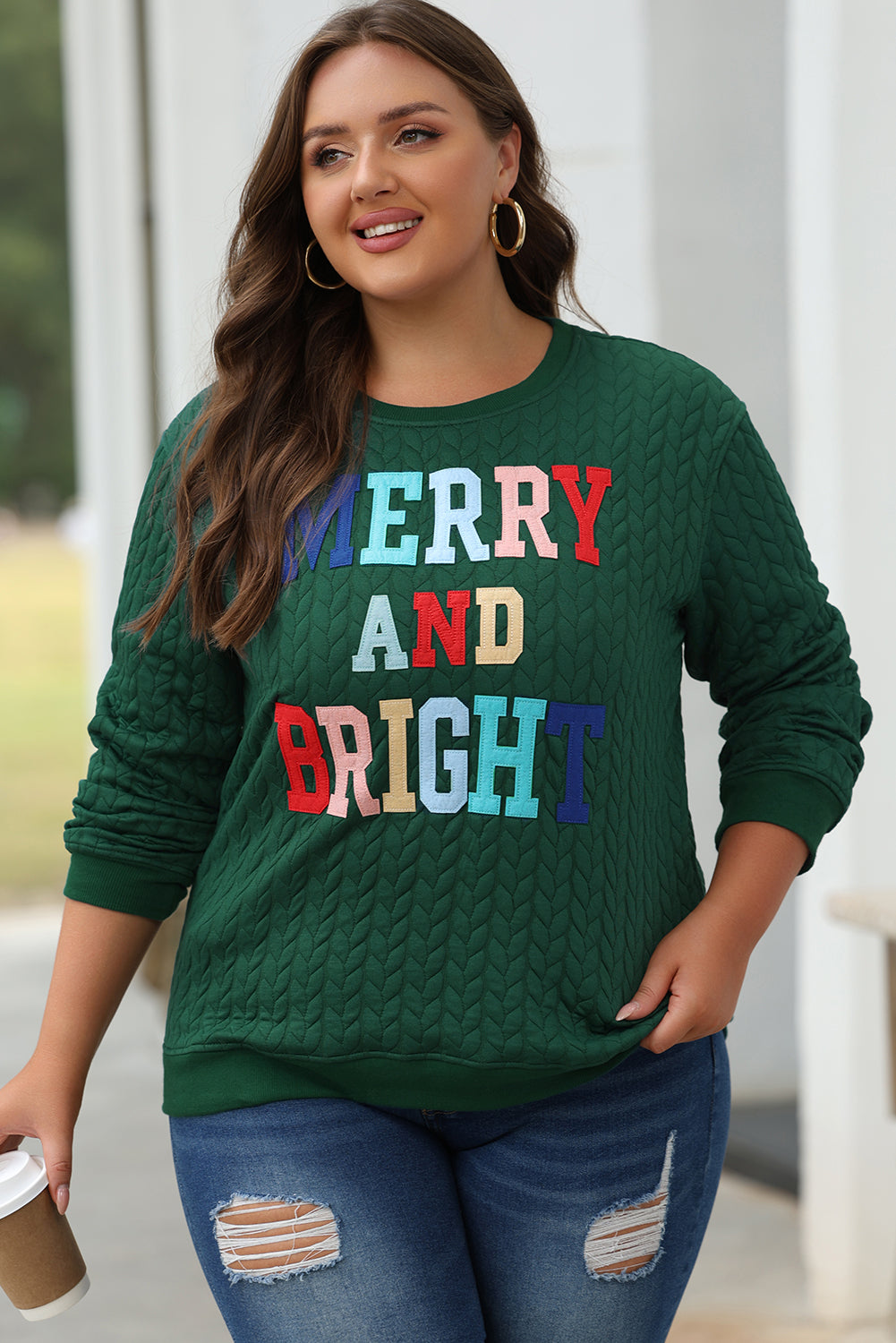 Merry And Bright Cable Knit Pullover Sweatshirt - eAura