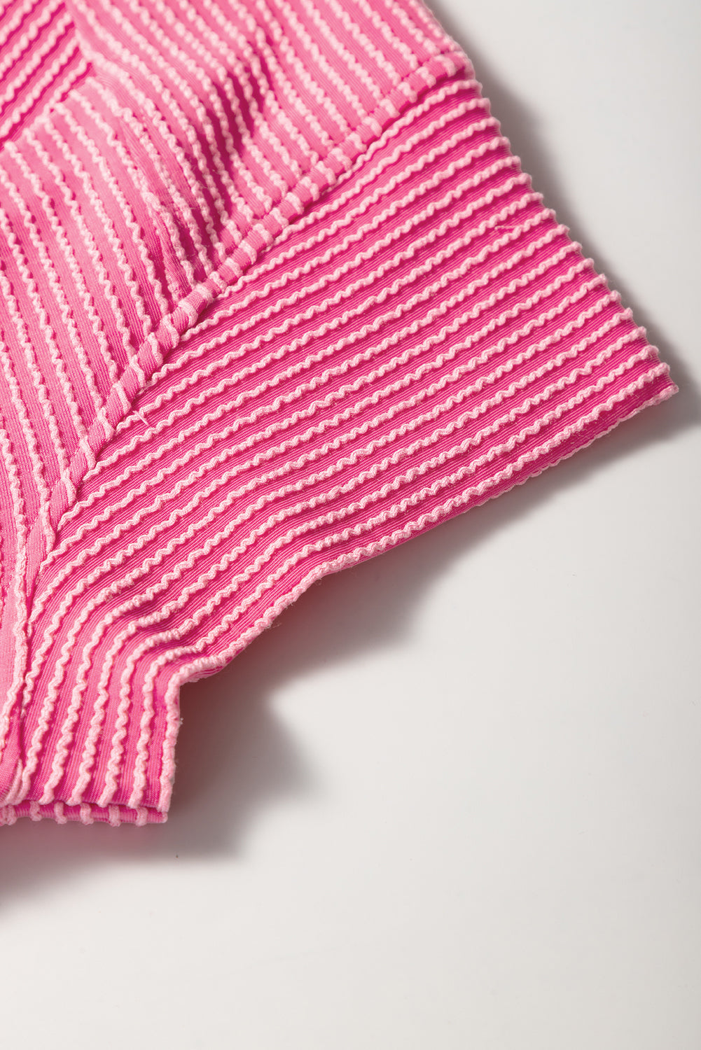 Bright Pink Solid Ribbed Knit Short Sleeve T Shirt and Wide Leg Trousers Set eAura
