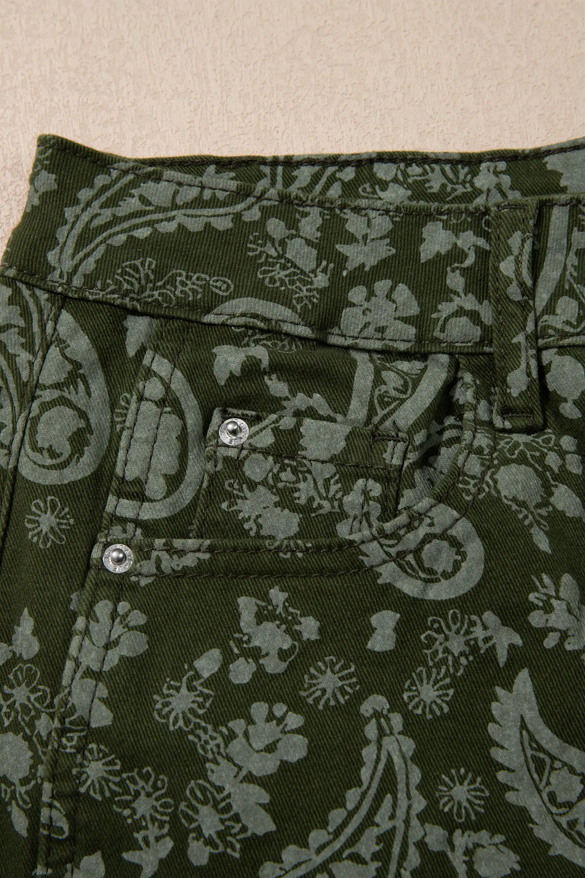 Paisley Print Harem Denim Pants – Green
