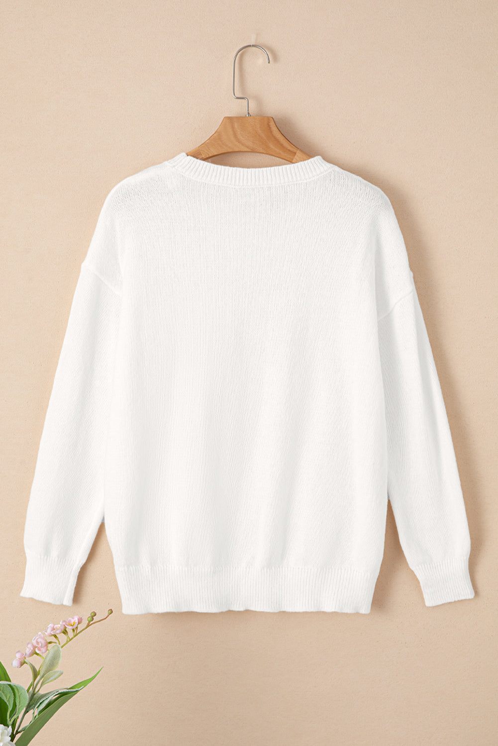 White XOXO Glitter Print Round Neck Casual Sweater eAura