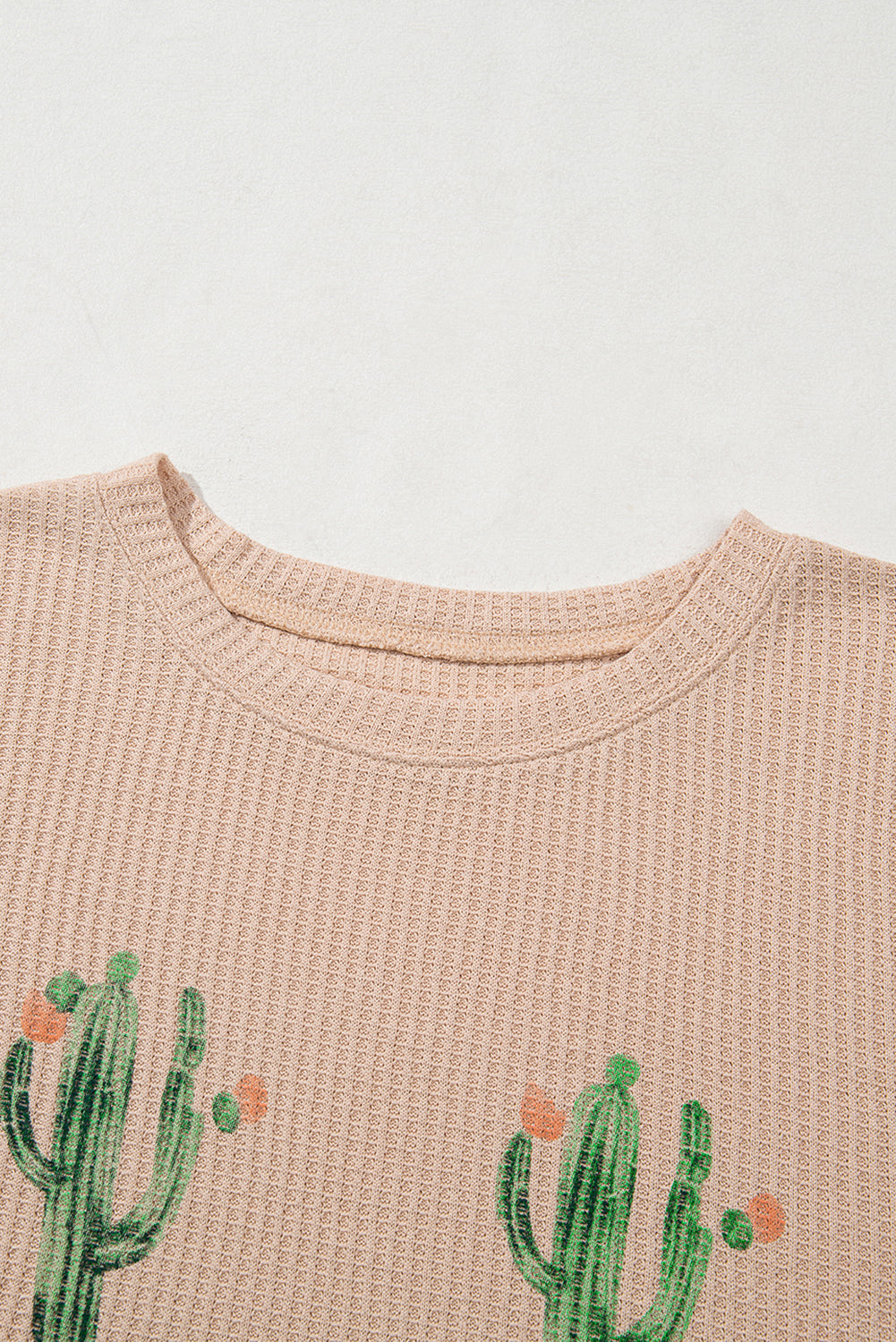 Light French Beige Cactus Forest Waffle Tee Short Co-ord Set eAura