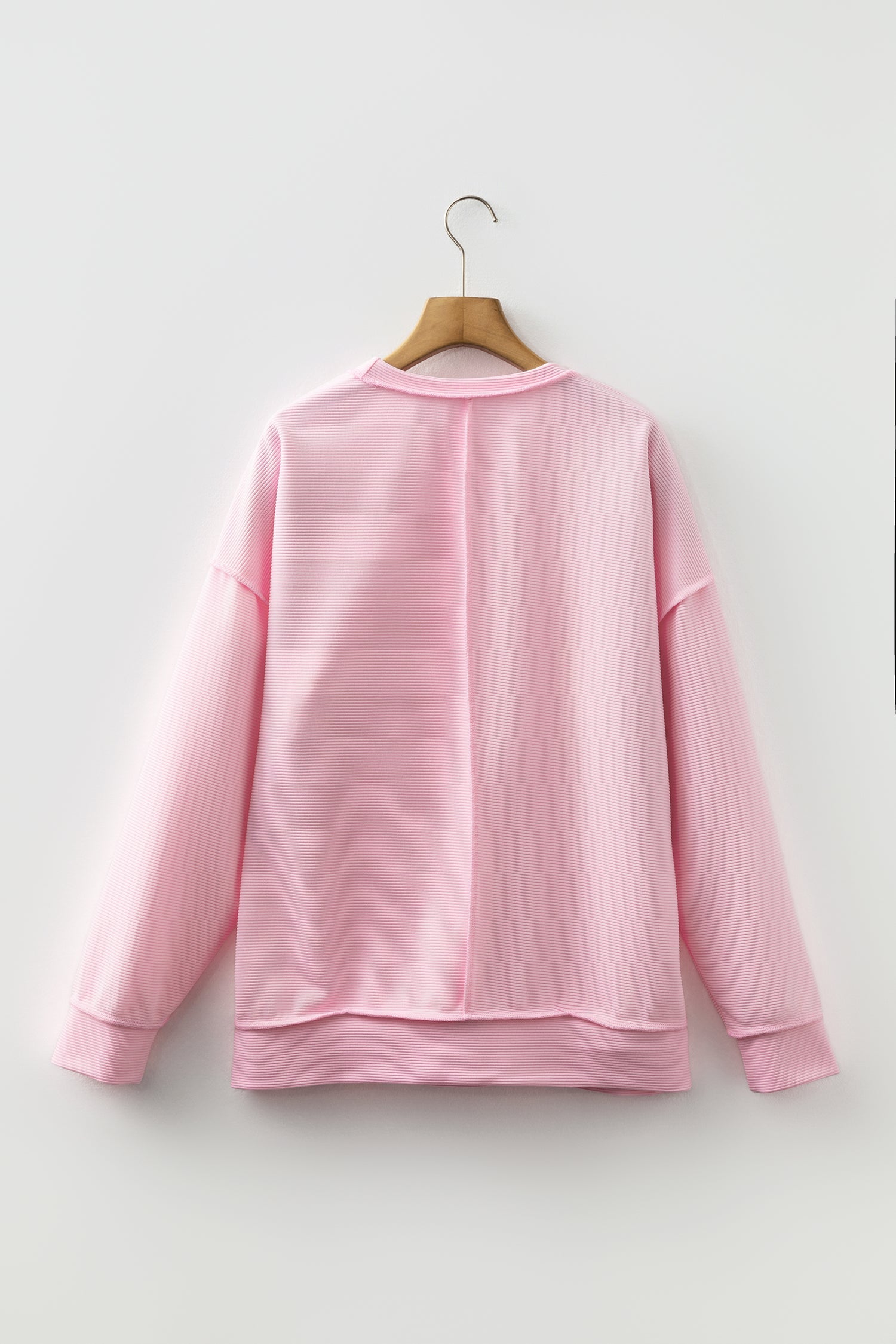 Horizontal Ribbed Exposed Seam Detail Long Sleeve Top - eAura