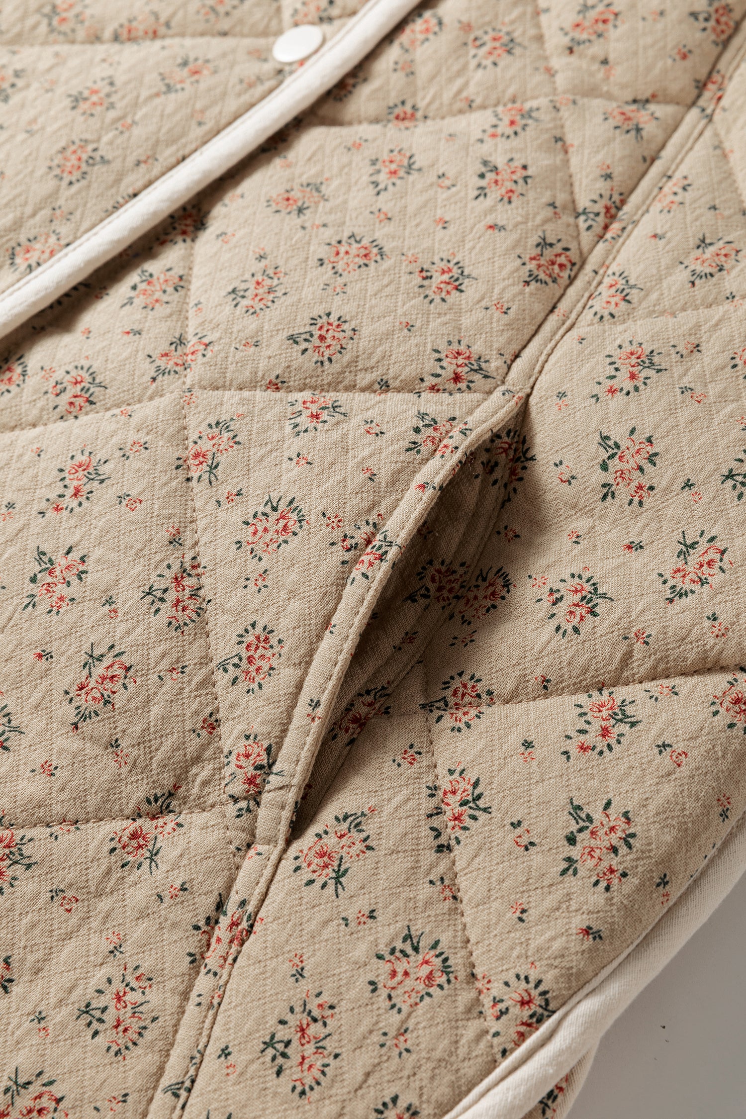 Floral Print Quilted Concealed Button Vest – Khaki