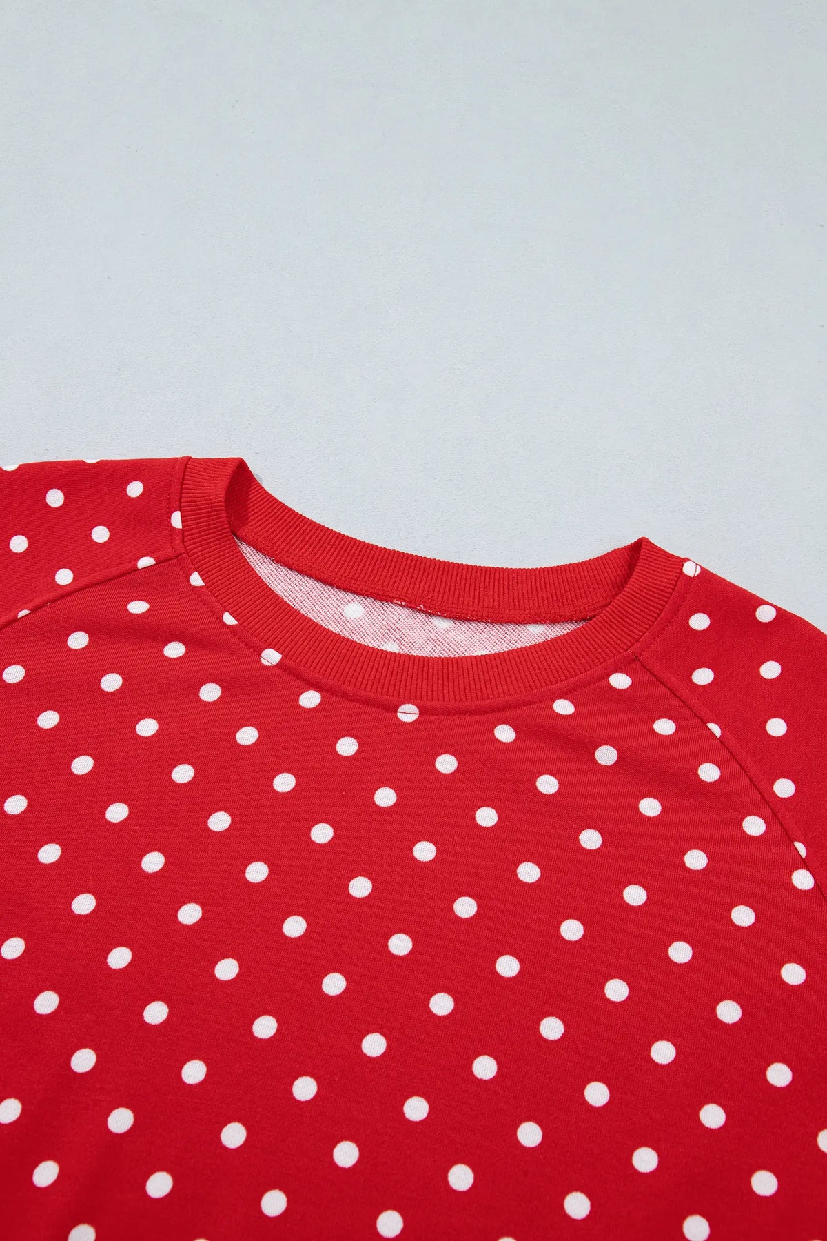 Polka Dot Drawstring Wide Leg Long Sleeve Top Pant Set – Red