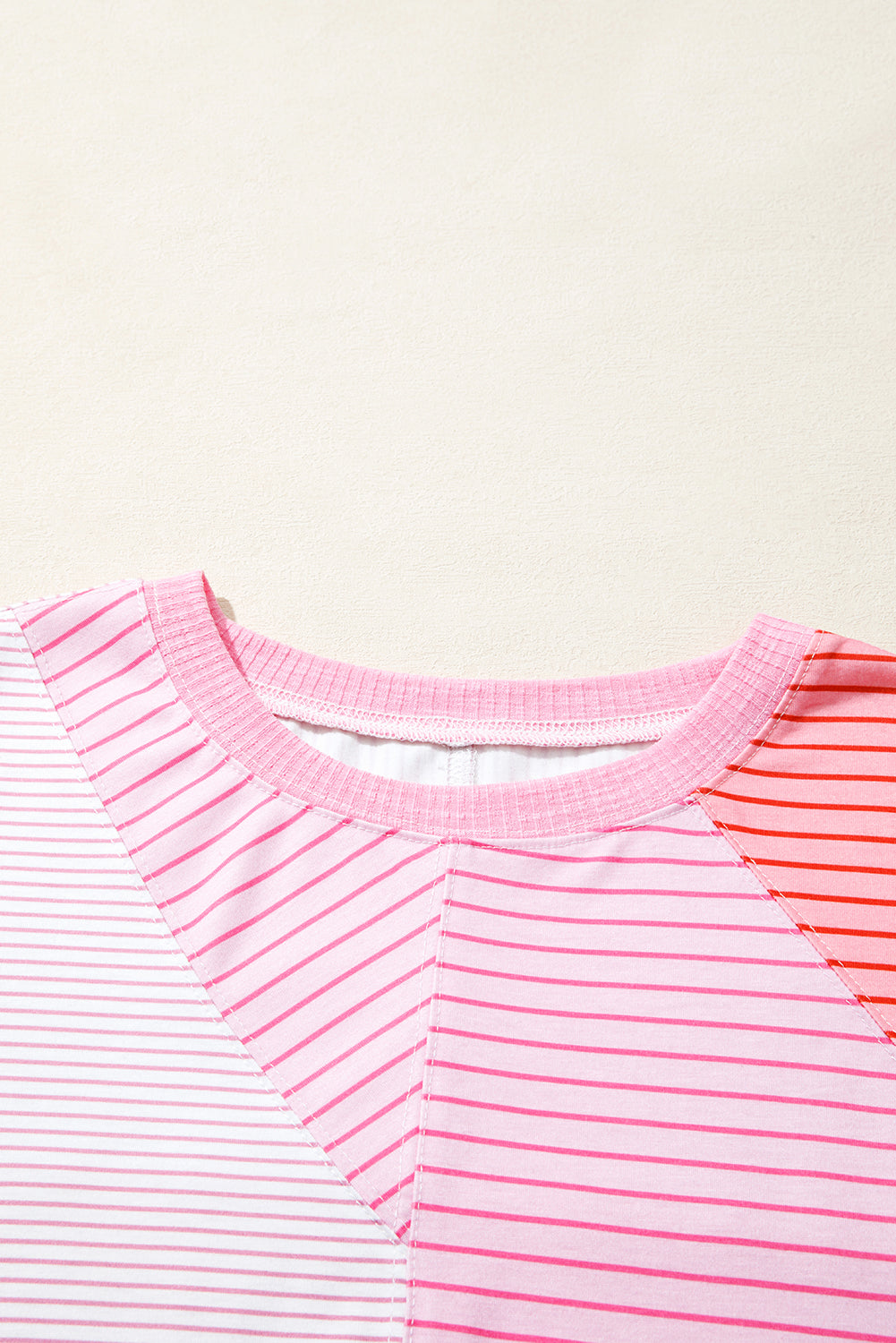 Pink Striped Exposed Seam Casual Long Sleeve Top eAura
