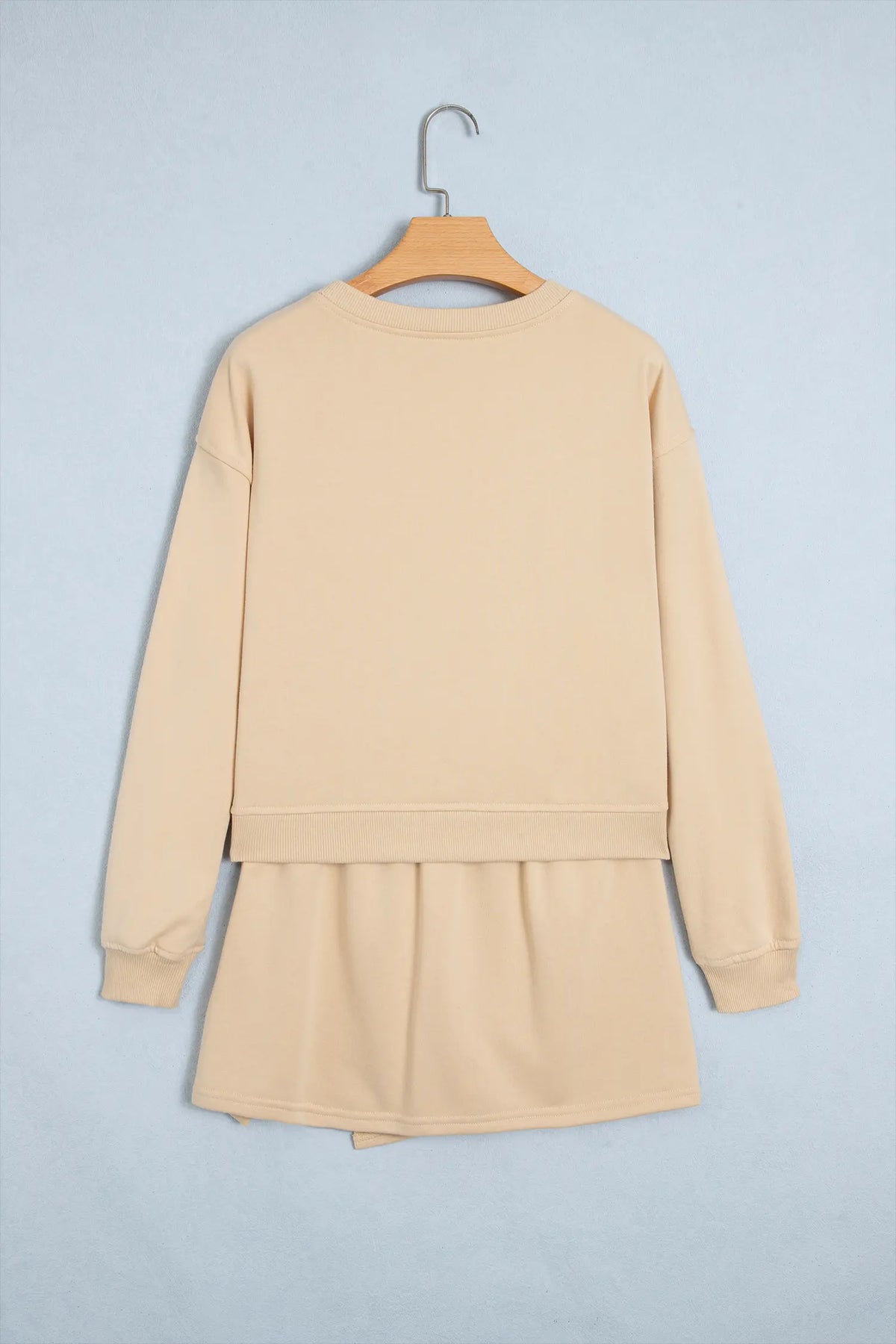 Solid Colour Long Sleeve Top Split Skort 2pcs Outfit – Parchment