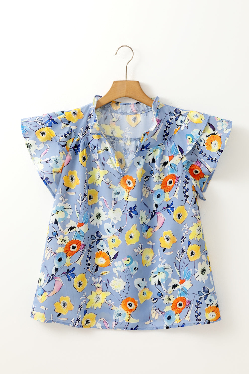 Flutter Sleeve V-Neck Floral Top eAura
