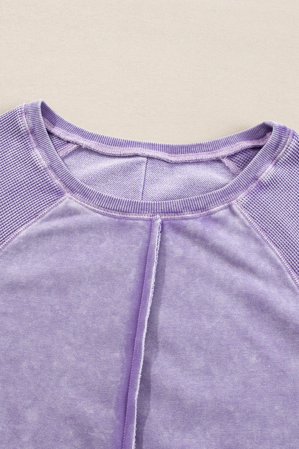 Waffle Knit Patchwork Raglan Sleeve Sweatshirt