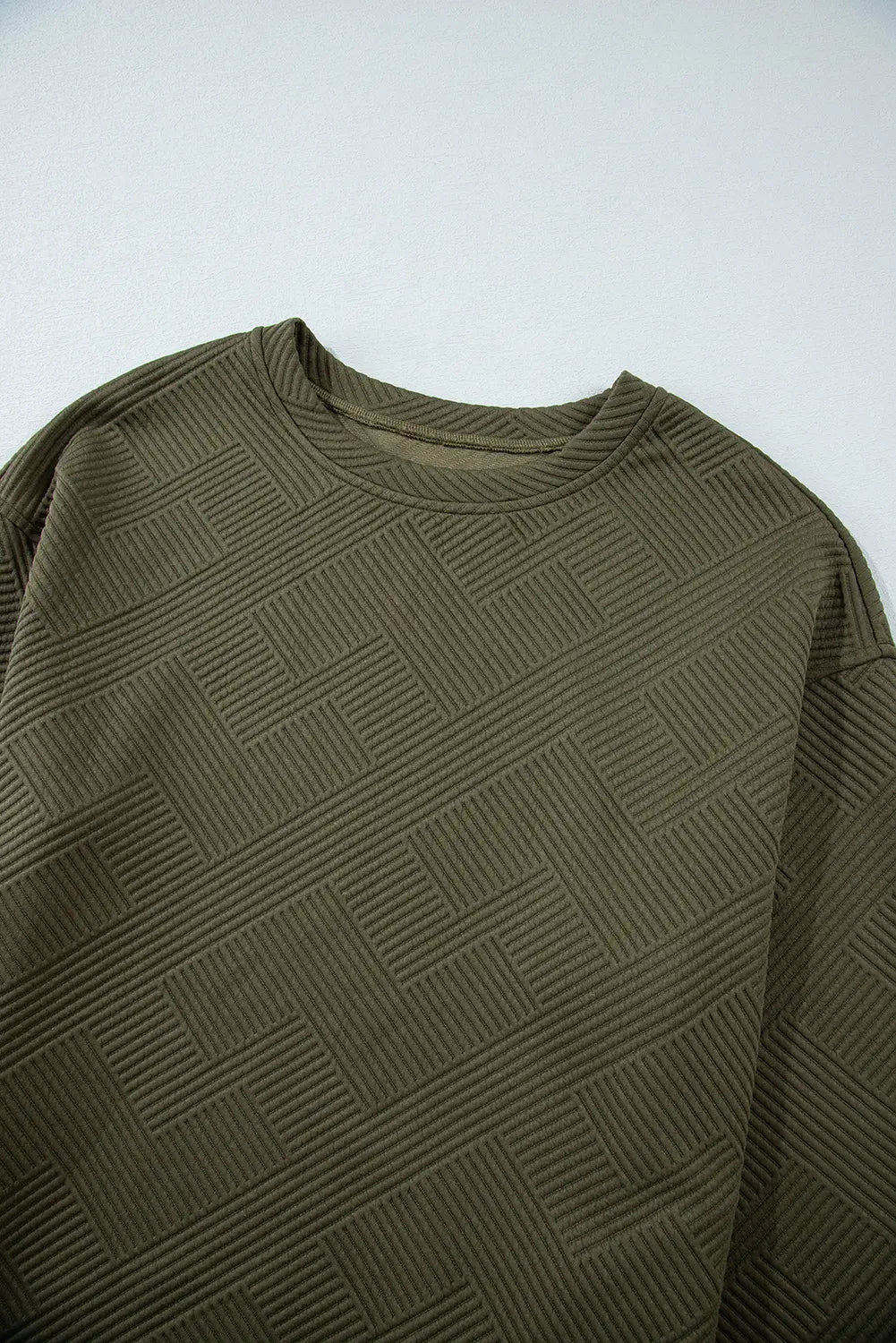 Jungle Solid Colour Textured Round Neck Drop Shoulder Pullover Sweatshirt – Green