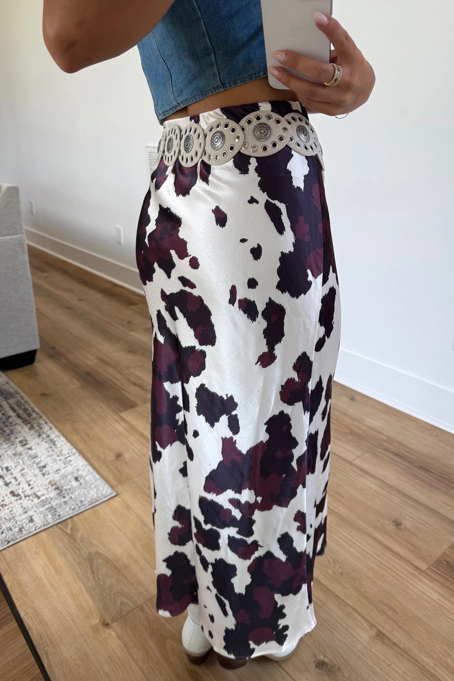 Abstract Print Western Long Metal Zip-Up Waist Daily Wear Skirt – Brown