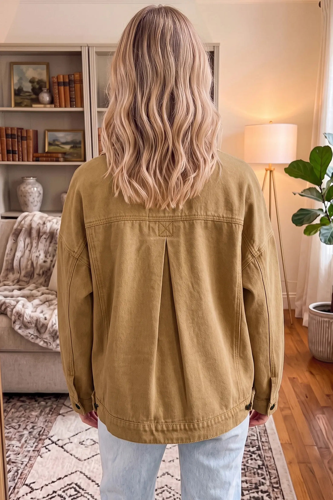 Metal Button Front Long Sleeve Collar Denim Jacket – Honey Gold