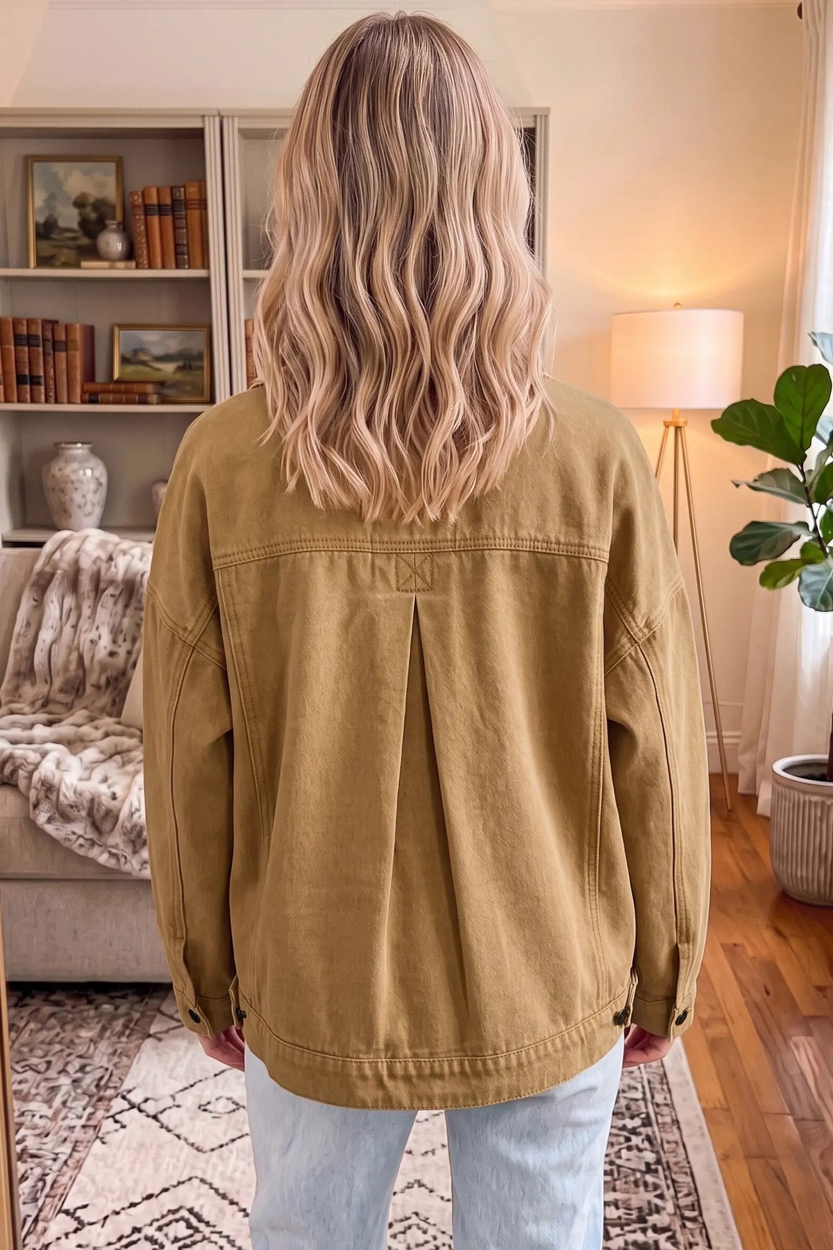 Metal Button Front Long Sleeve Collar Denim Jacket – Honey Gold