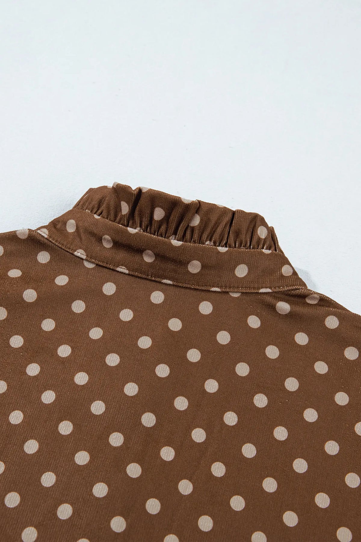 Polka Dot V Neck Long Sleeve Button Shift Dress – Brown