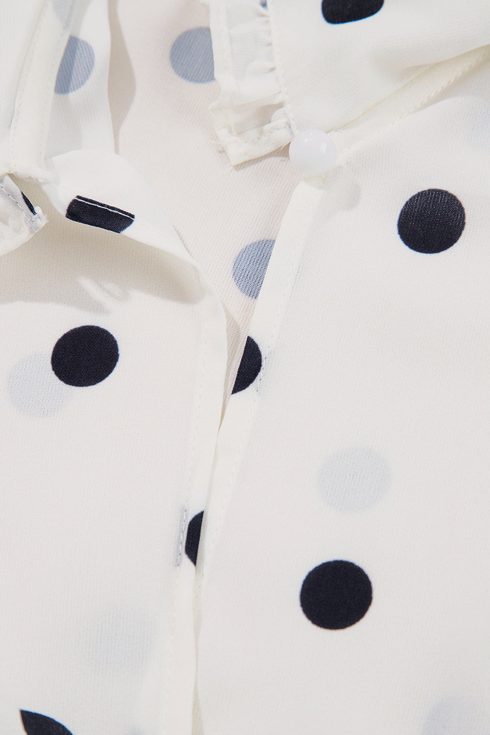 White Polka Dot Collared Tie-up Font Puff Sleeve Peplum Top eAura