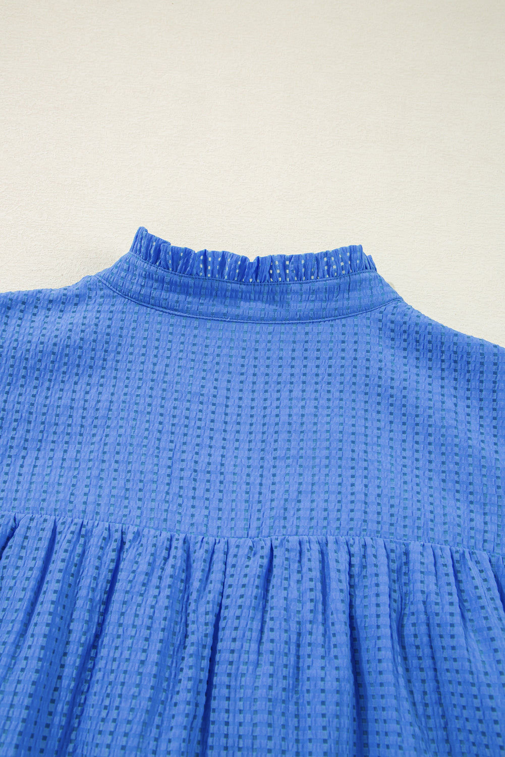 Sky Blue Plus Size Floral Embroidered Puff Sleeve Gingham Mini Dress BB Fashion Outlet
