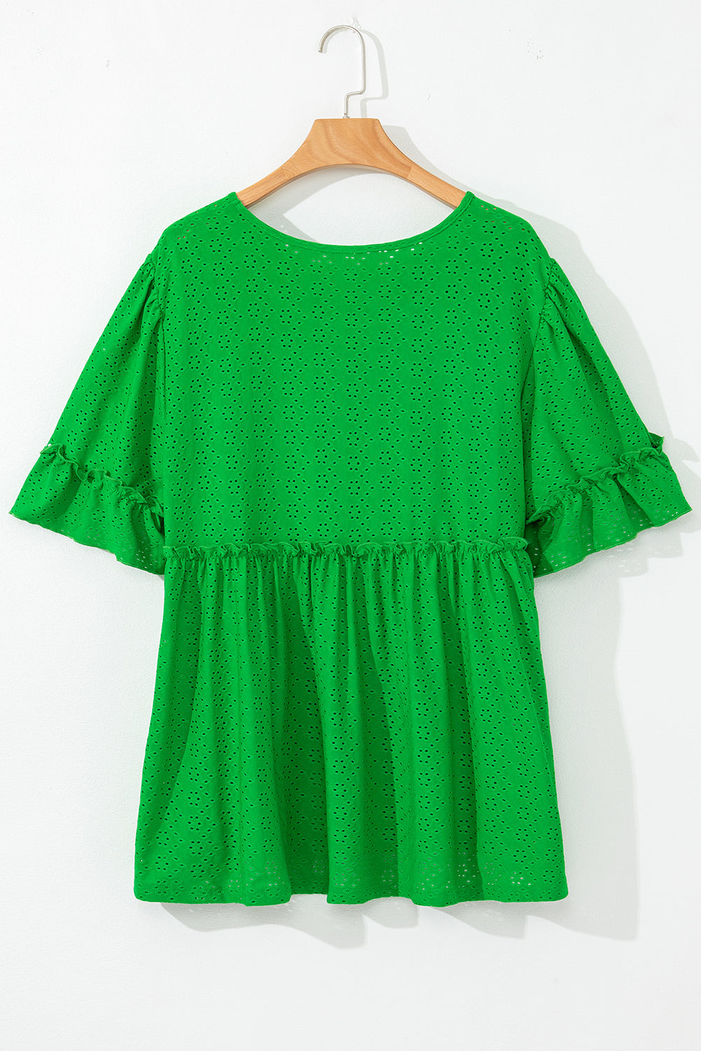 Green Textured Frilled Short Sleeve Plus Size Babydoll Blouse BB Fashion Outlet